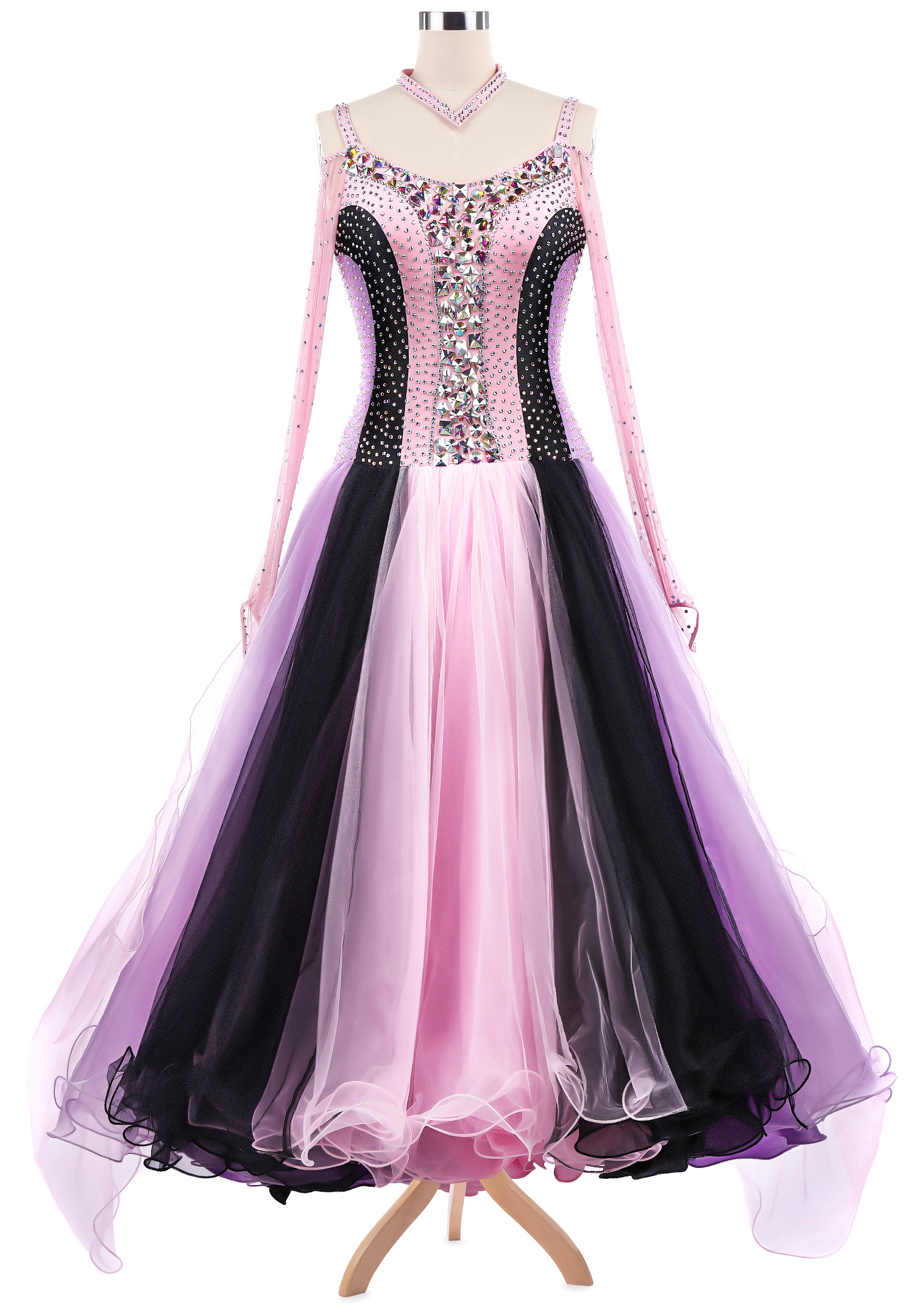 Stunning Tricolor Puffy Ballroom Competition Dance Dress VN-A5220