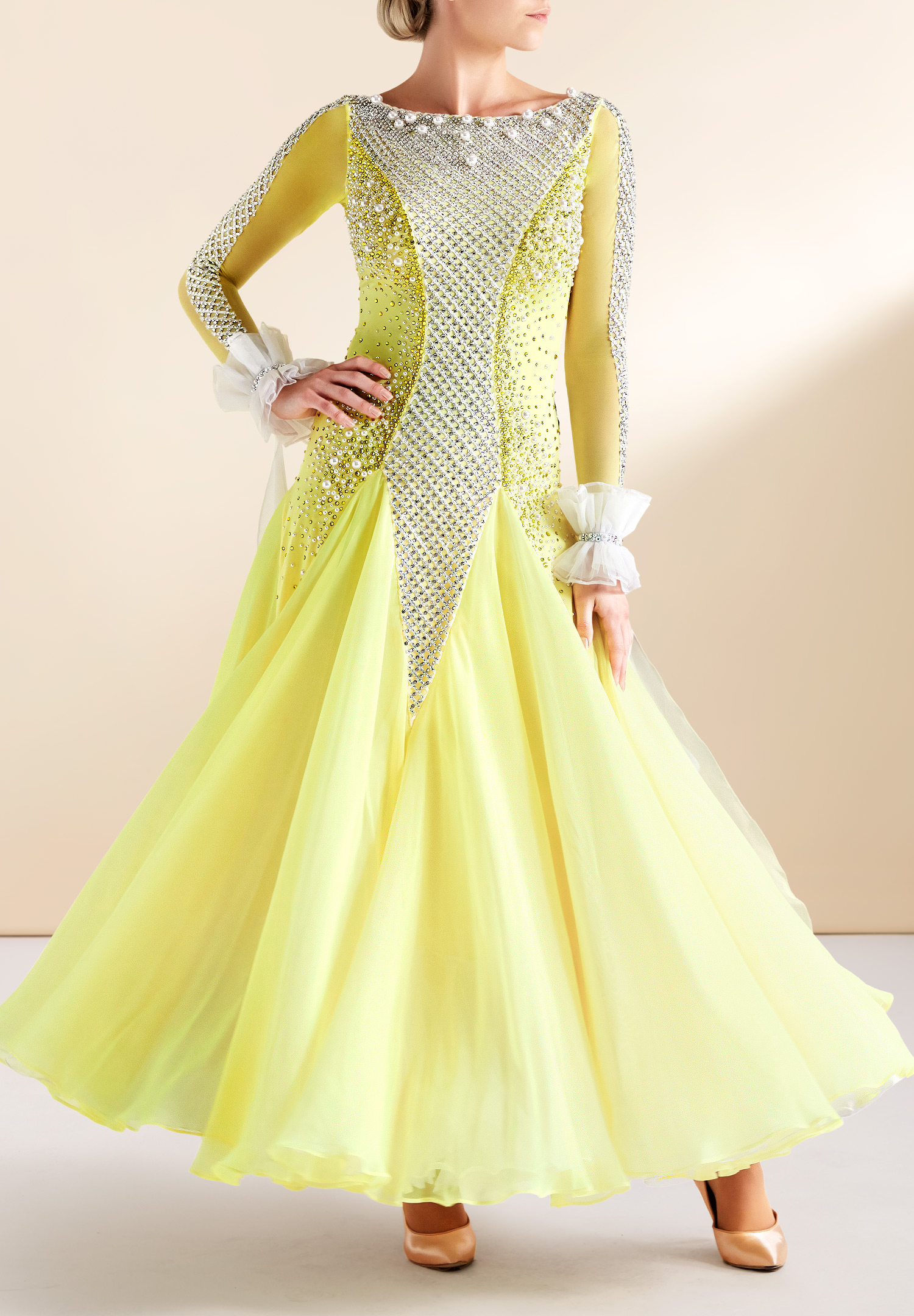 Victorian Pearled Mesh Ballroom Dance Gown PC-BBP-004
