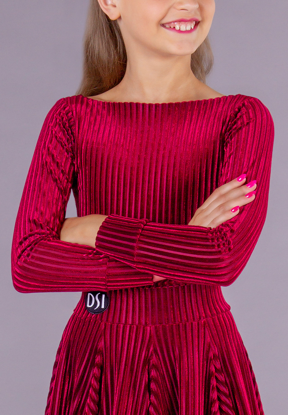 DSI Juvenile Slash Neck Striped Velvet Leotard 1099-Burgundy Riga Striped Velvet
