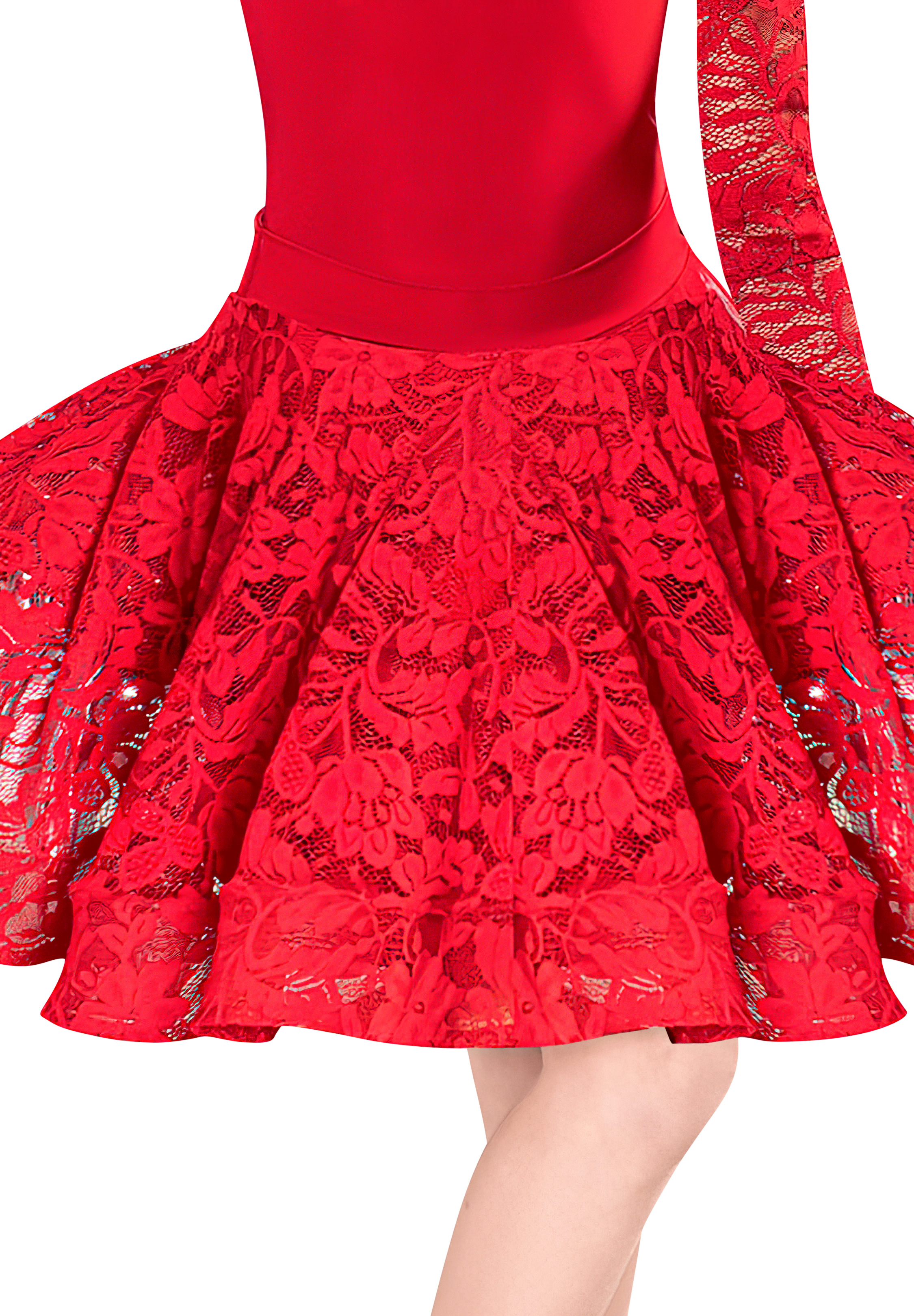Dance America JR-S1 L - Girls Short Lace Dance Skirt-Red