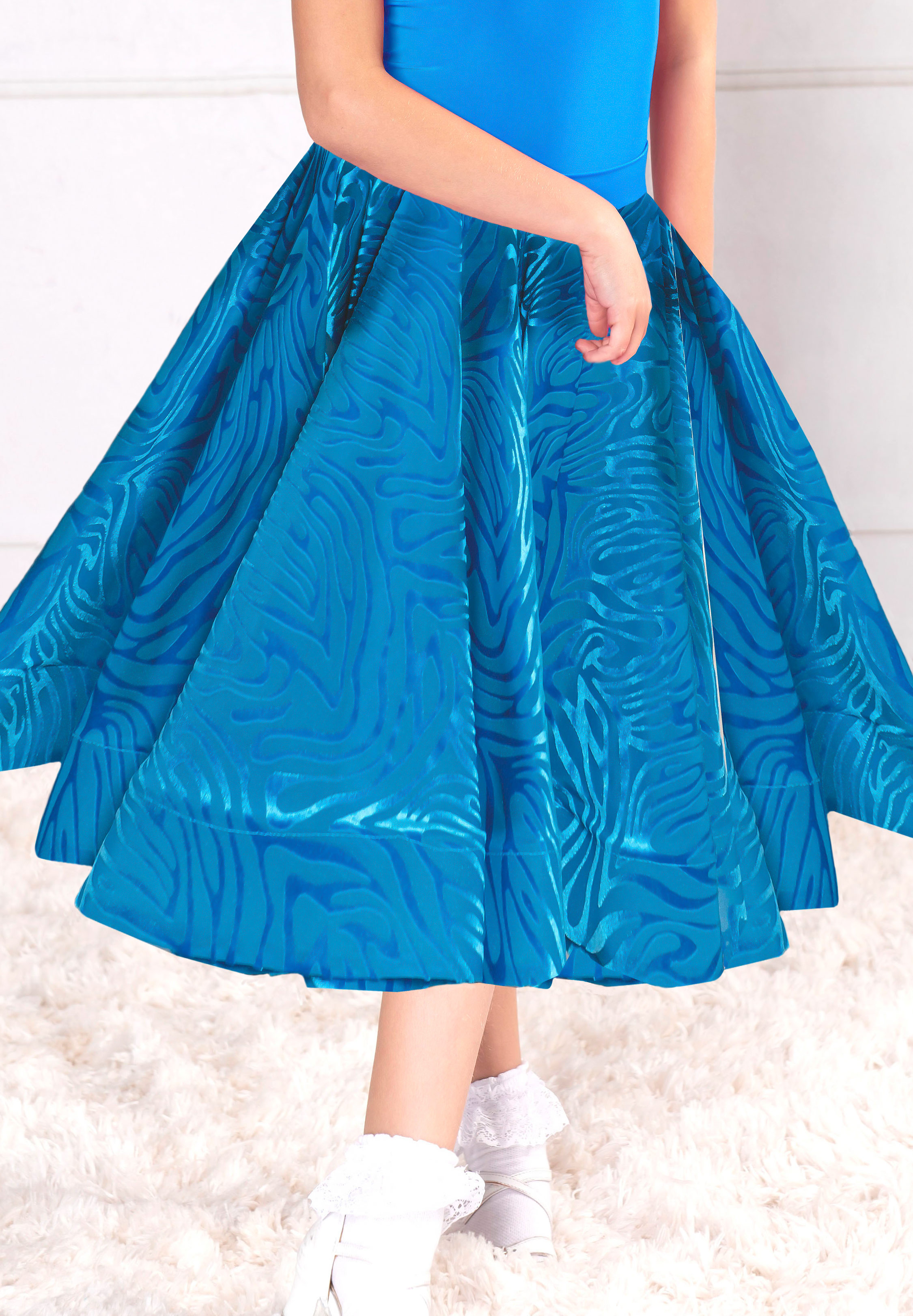 Dance America JR-S2 V - Girls Long Burnout Velvet Dance Skirt-Blue
