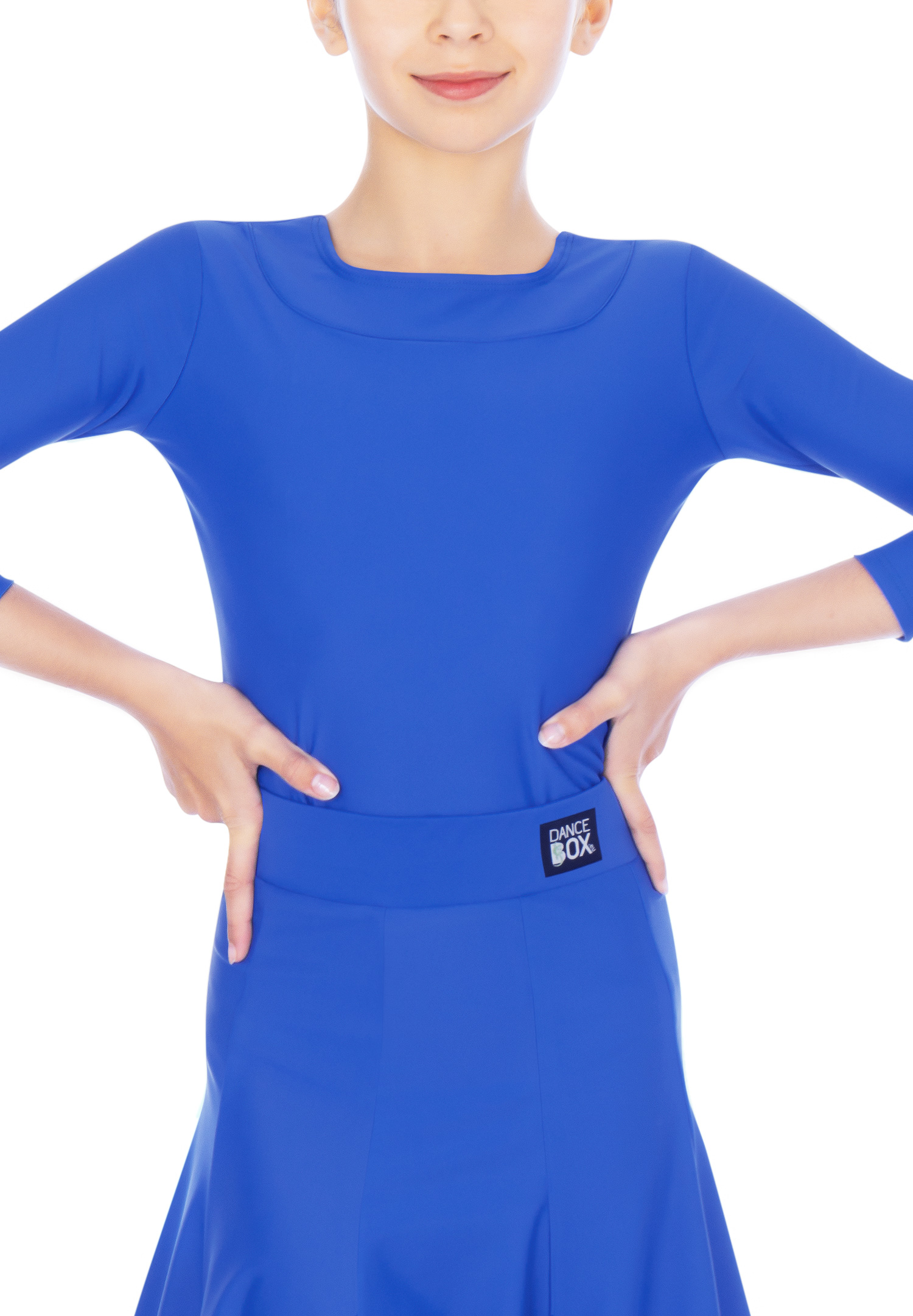 Dance Box Juvenile Taylor Neck Trim Leotard G20120002-01 Cobalt