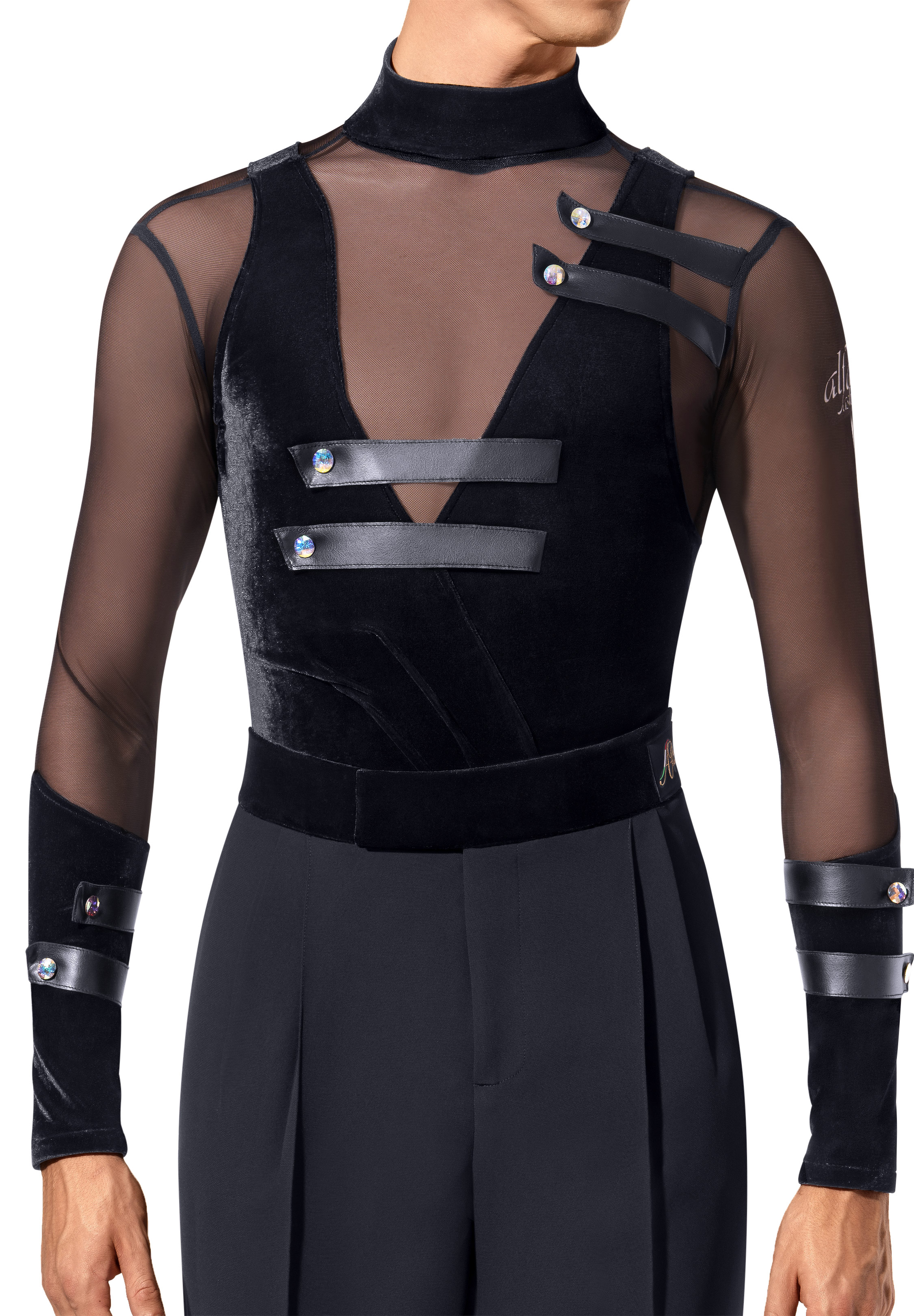 Alfa Mens Latin Leather Strap Shirt 231104-Black