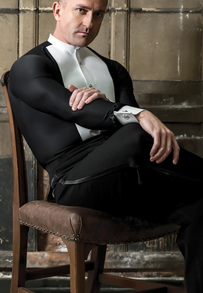 DSI Mens Ballroom Dance Performance Shirt-Black-white 4089