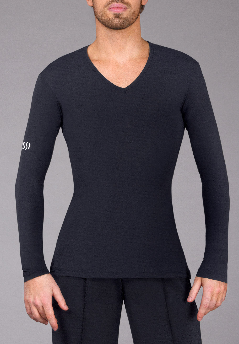 DSI Mens Long Sleeve V Neck Latin Top 4061-Black Crepe