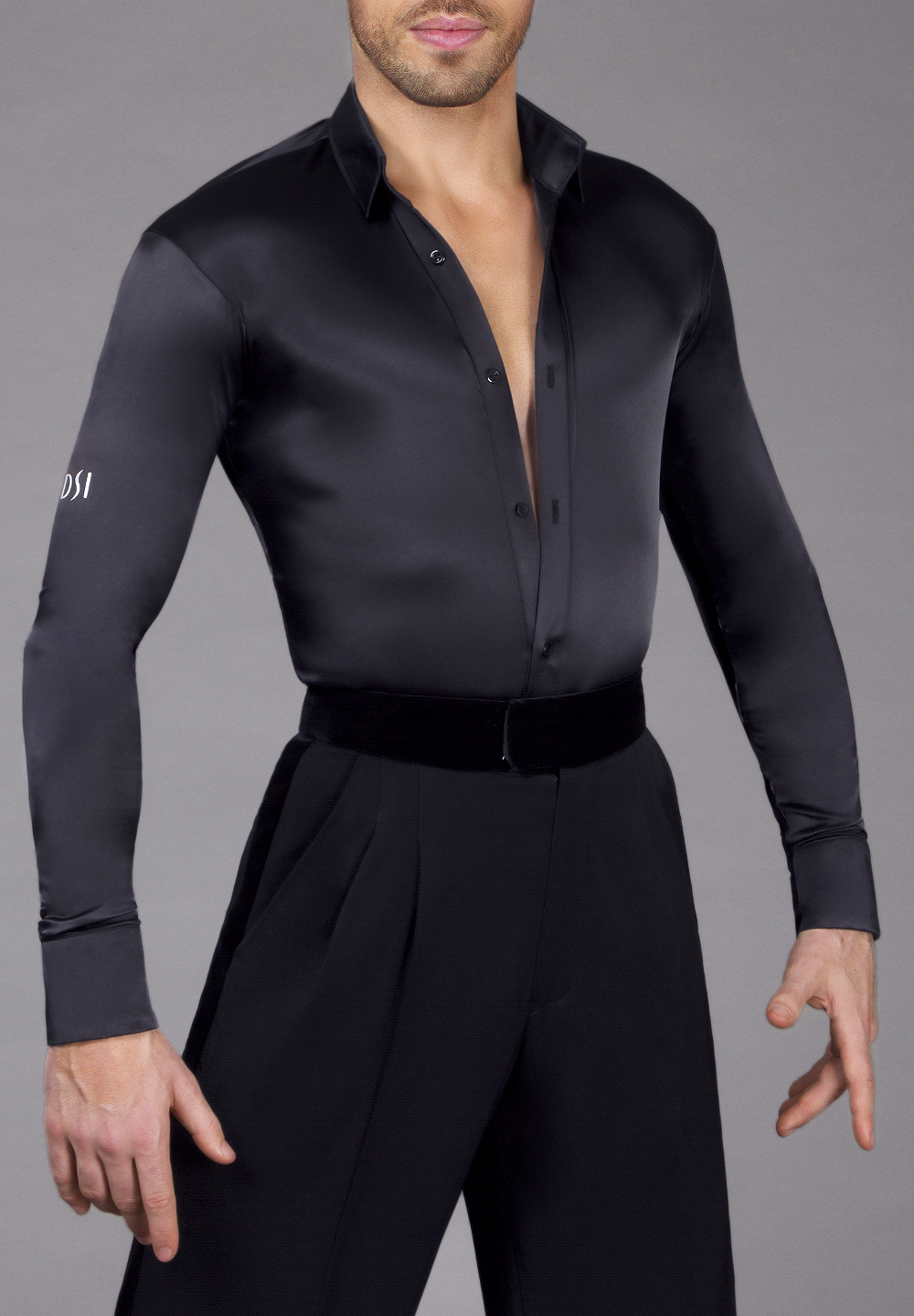 DSI Satin Mens Latin Shirt -Black 4025