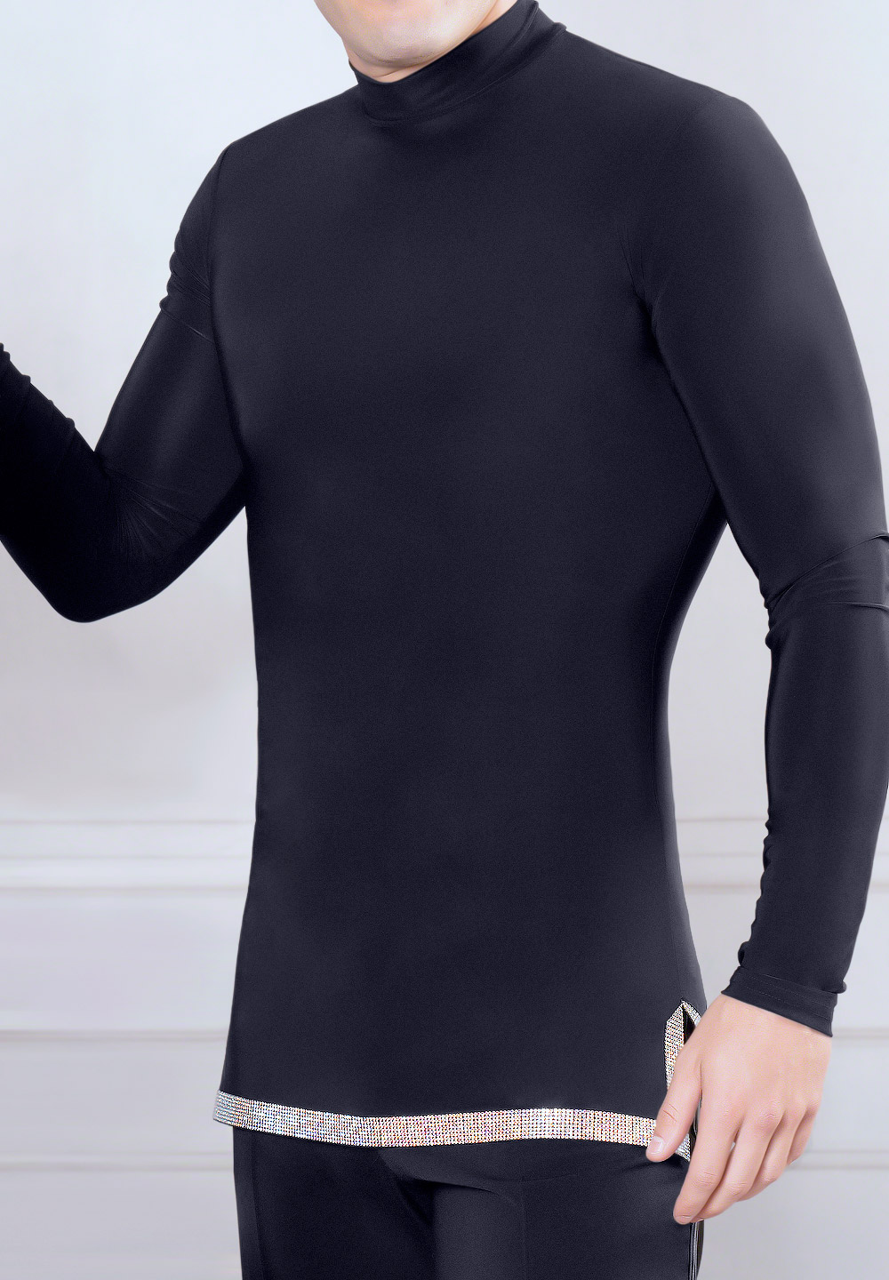 Dance America Mens Turtleneck Rhinestone Top MS6AR-Black