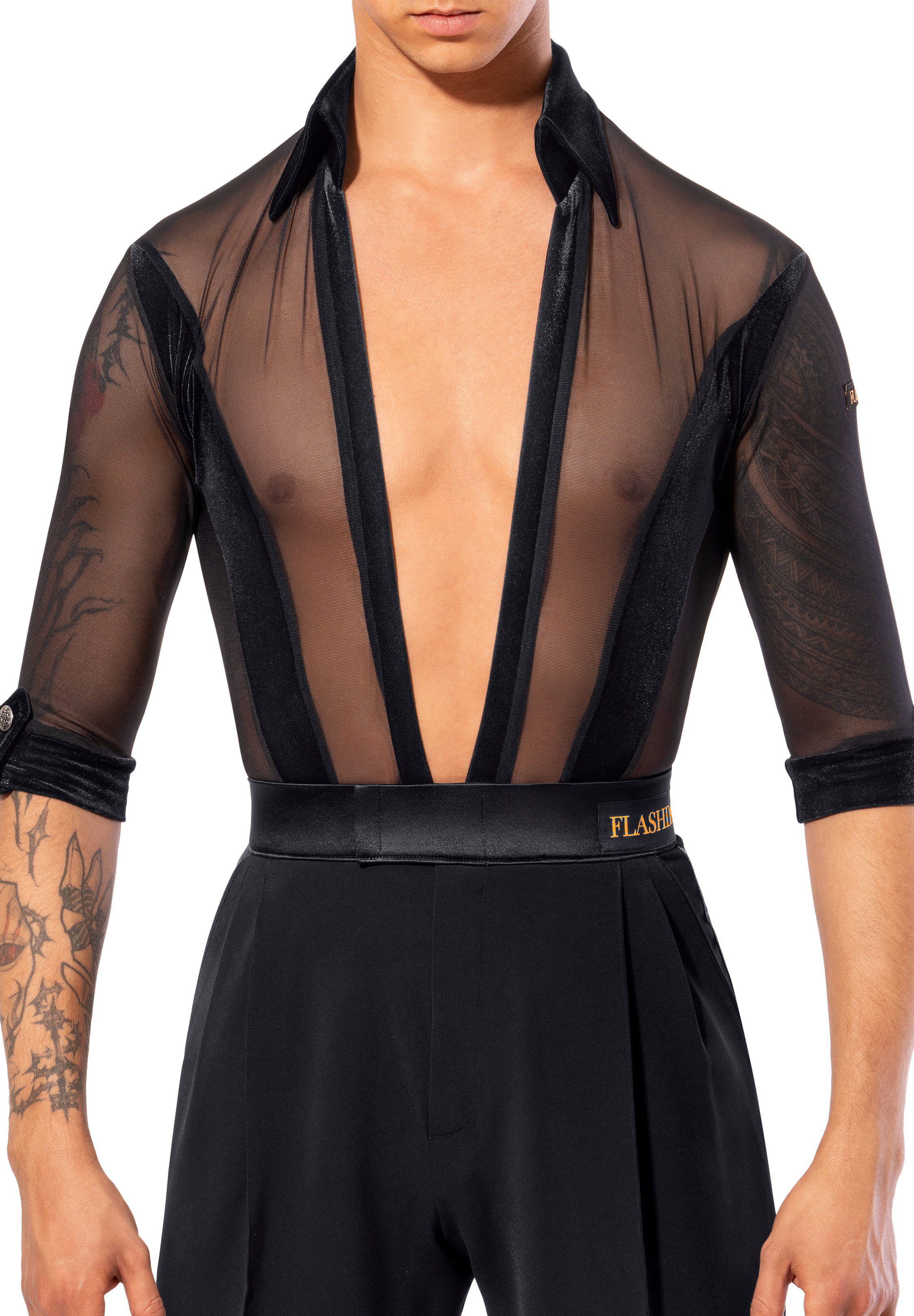 Flashdance Mens Latin Performance Shirt UOMO 1049-Black