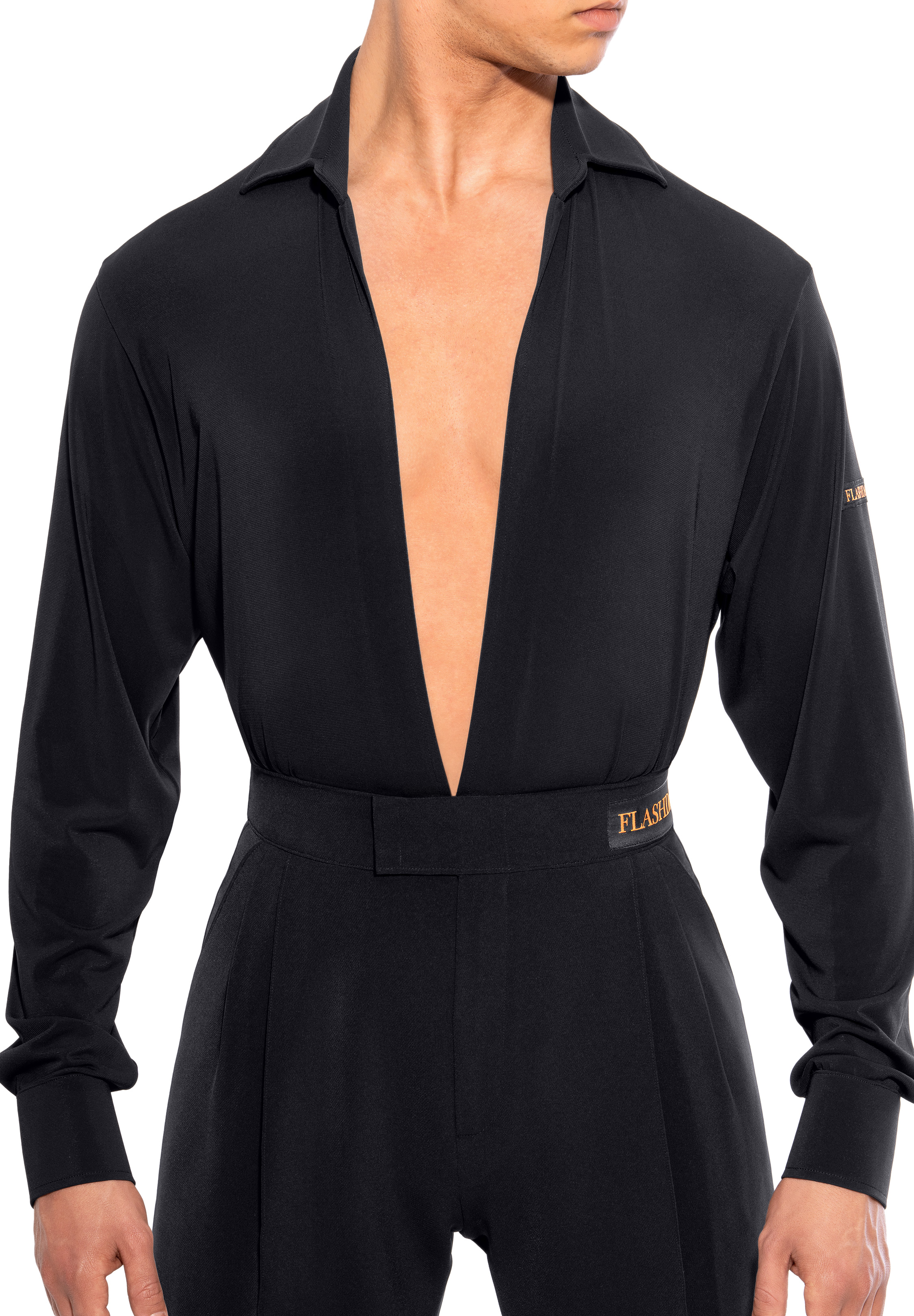 Flashdance Mens Latin Performance Shirt UOMO 1107-Black