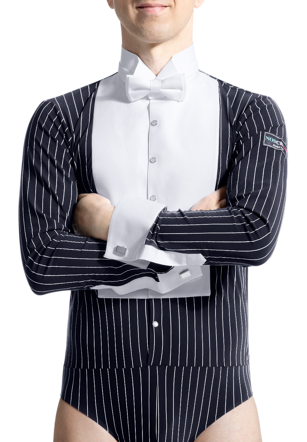Noschese Mens Stretch Striped Ballroom Dance Body Shirt-Black Stripe