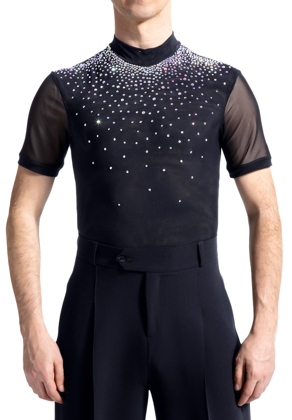 PopconAtelier Crystallized High Neck Body Shirt MTC-107-Black