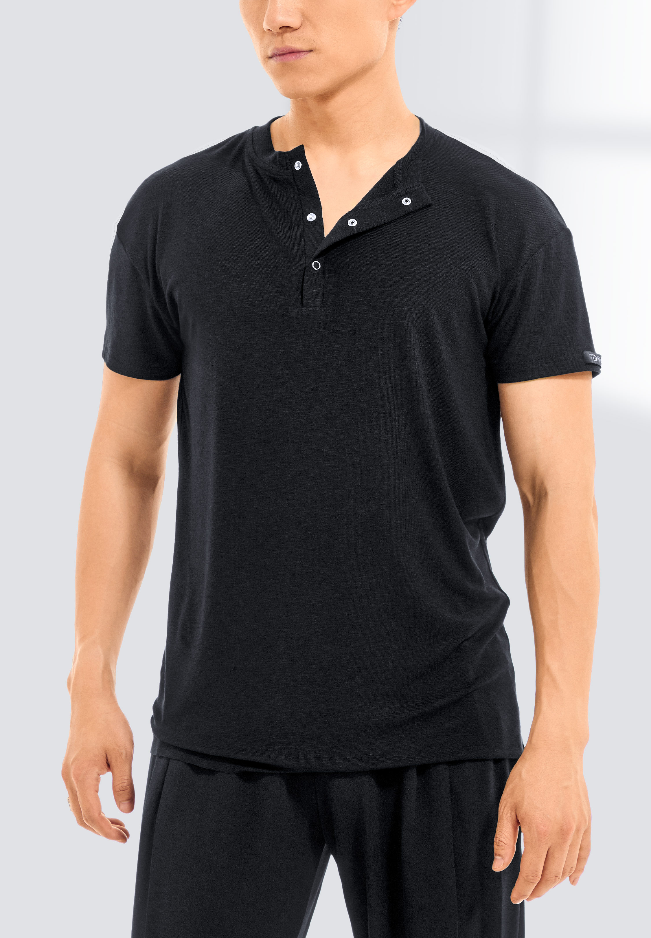 TDANCE Men’s Casual Snap Button T-Shirt BS-0037-Black