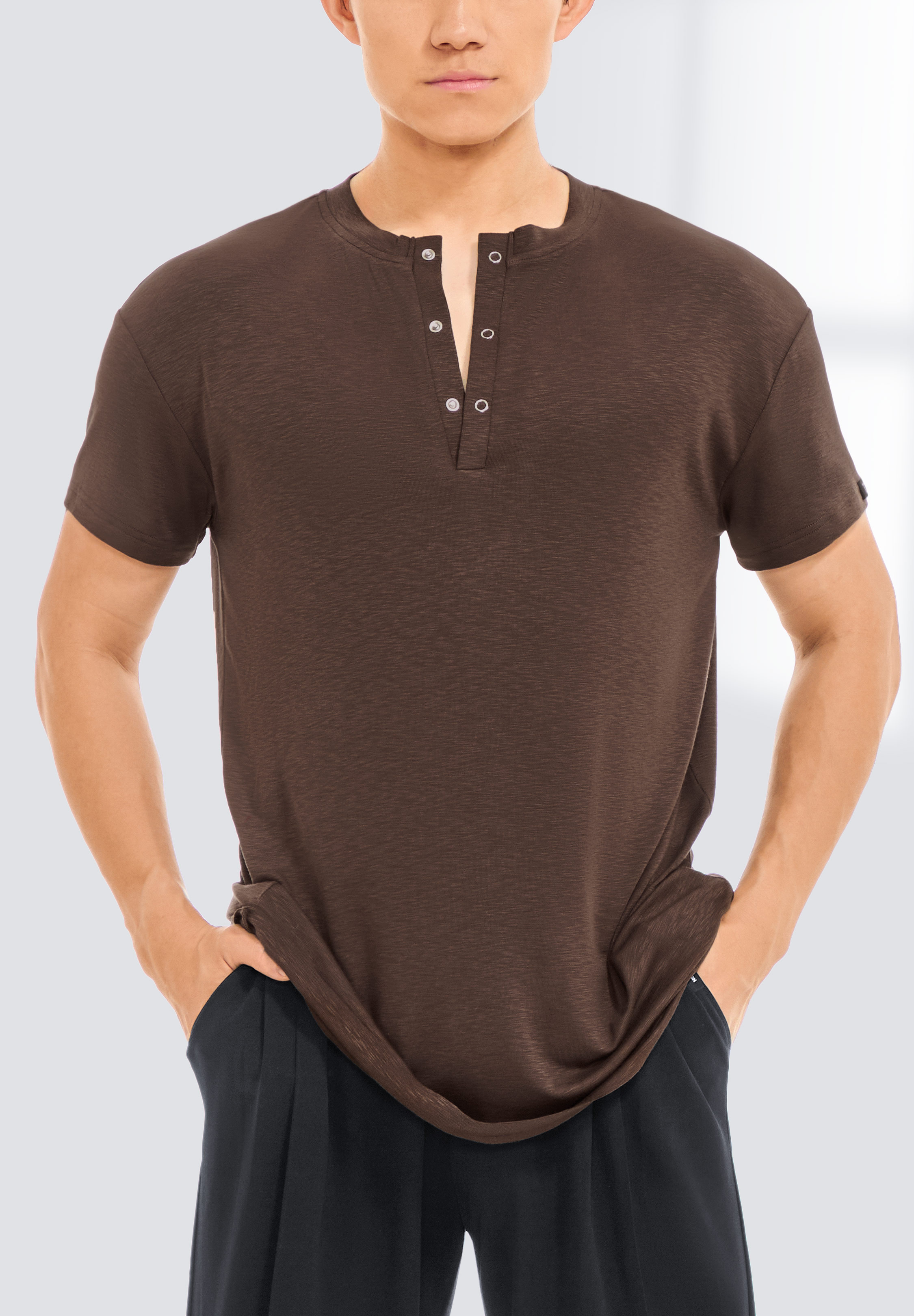 TDANCE Men’s Casual Snap Button T-Shirt BS-0037-Brown
