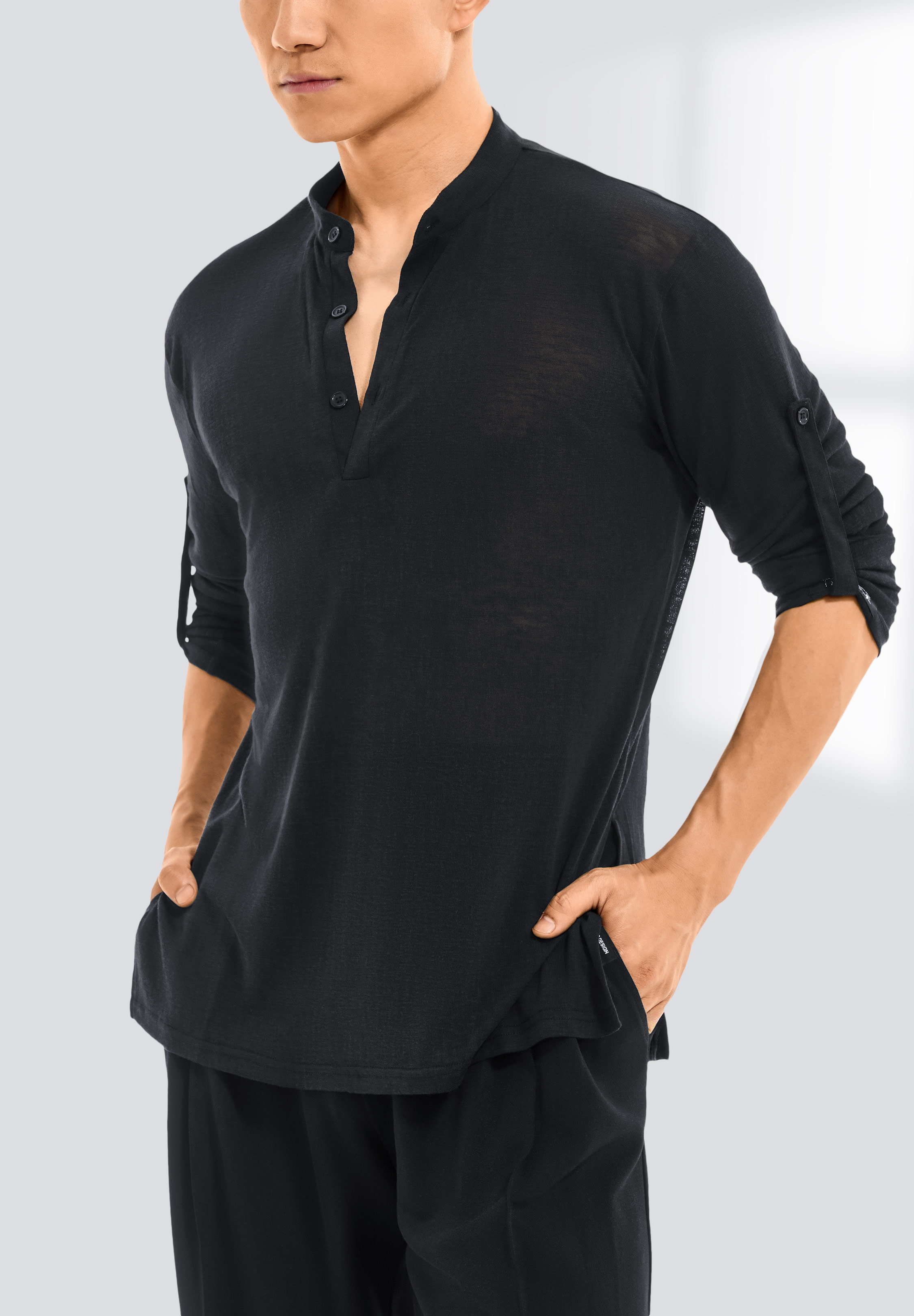 TDANCE Men’s Henley Neck Top BS-0025-Black