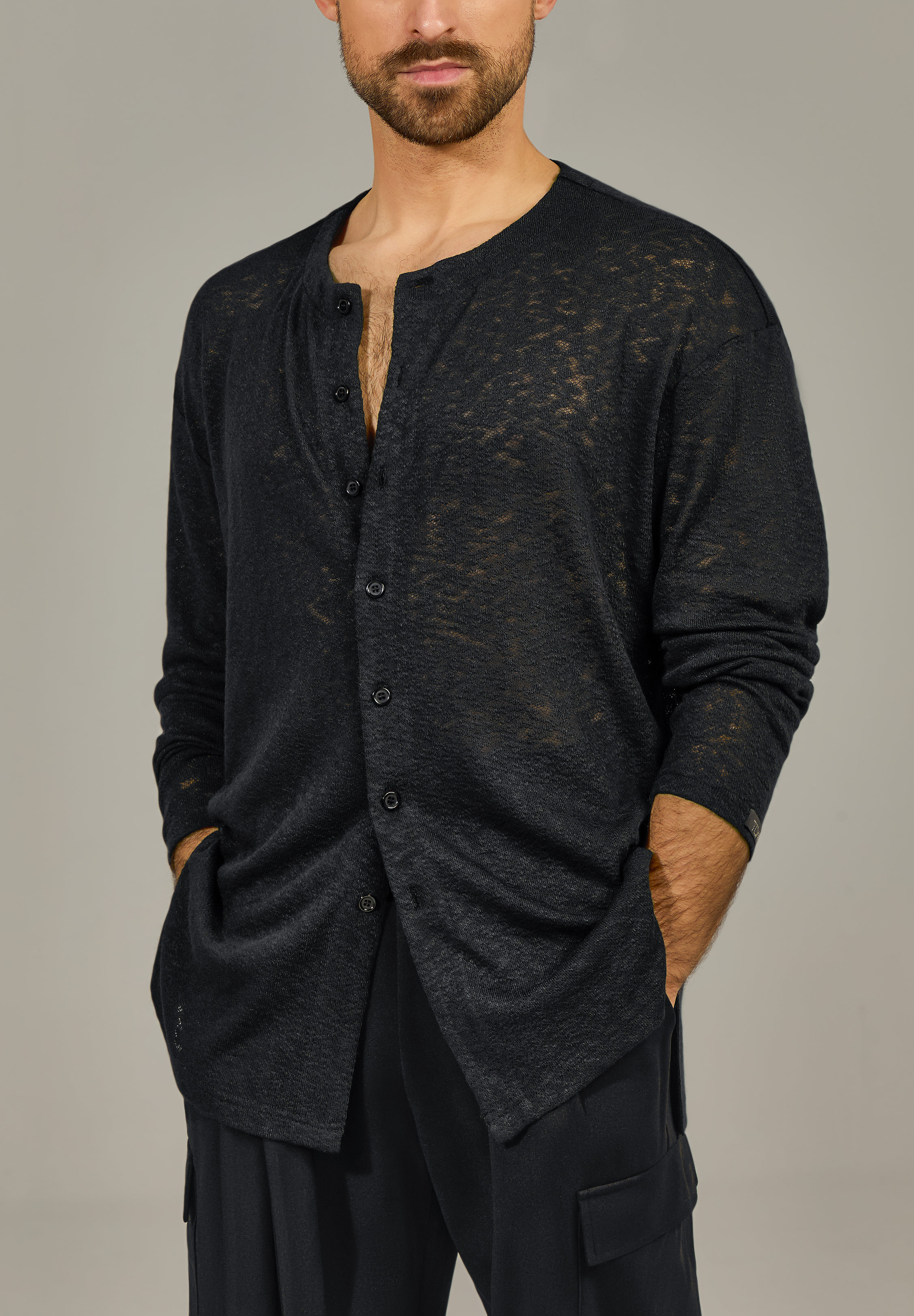 TDANCE Soft Textured Button Top BS-0060-Black