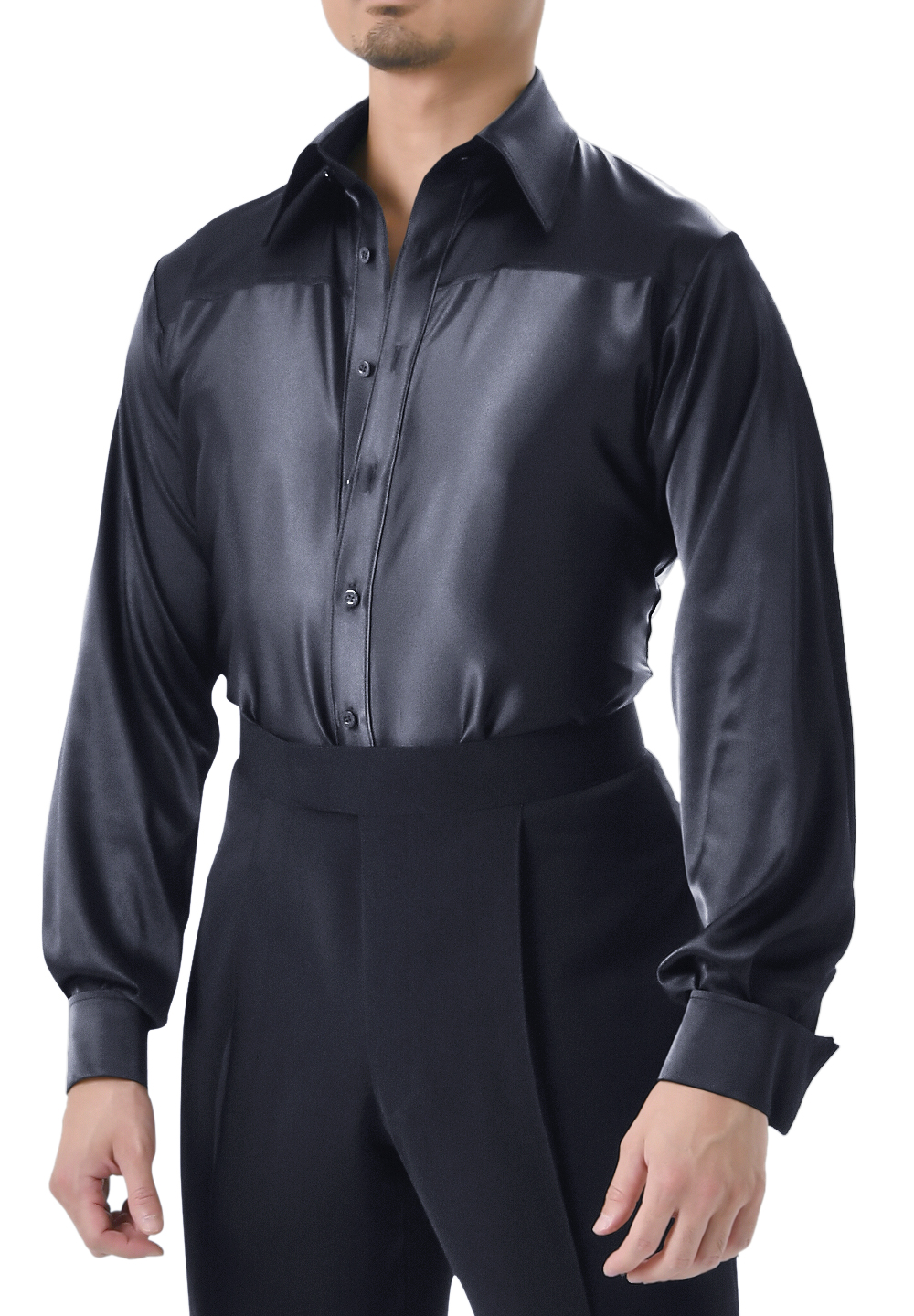 Taka Mens Satin Dance Shirt MS322-Black Satin