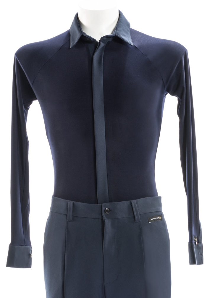 Victoria Blitz Mens Smooth Dance Shirt UOMO 012-Blue