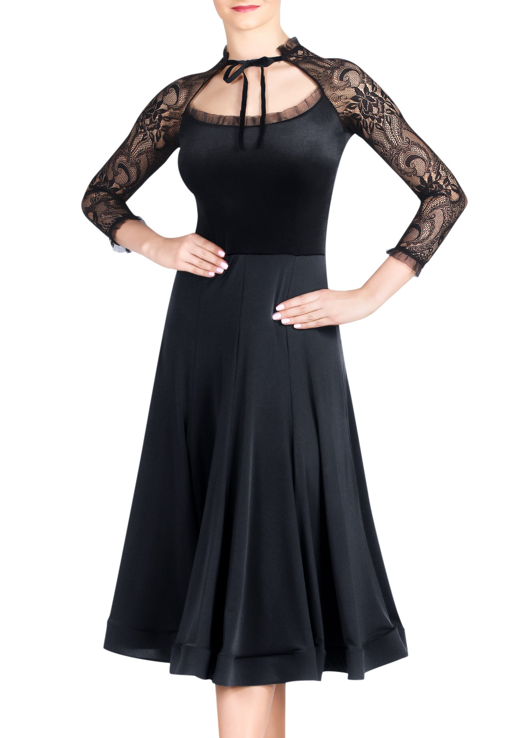 Dance Box West Side Lace Ballroom Dress P19120023-01 Black