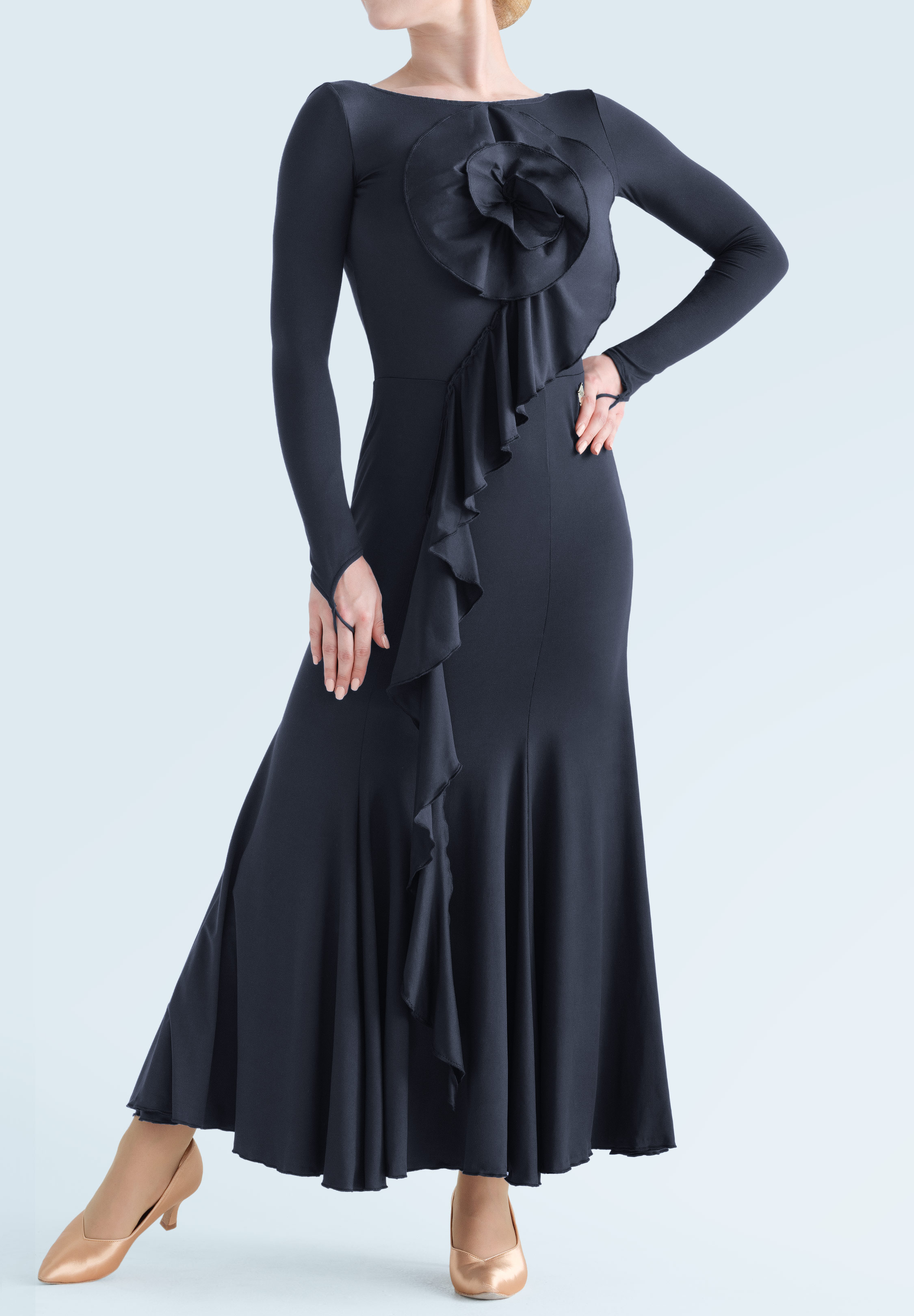 MF Noir Frill Smooth Dress M275-Black