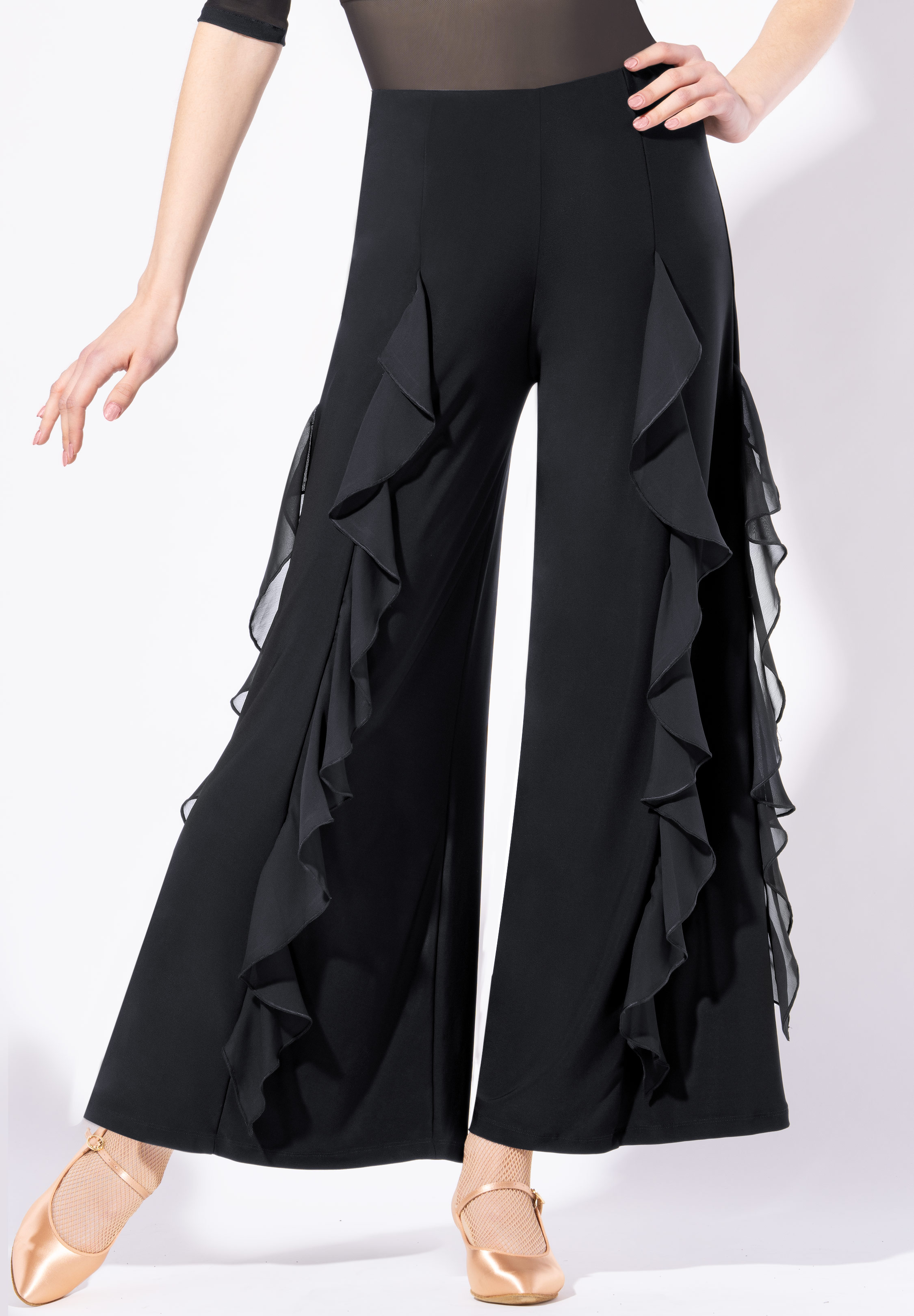 Armando Palazzo Pants w/ Side Frilled Inserts 00159-Black
