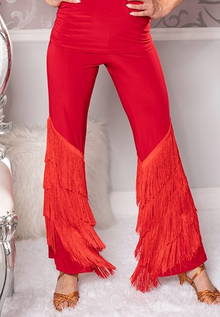 Dance America P204 - Diagonal Fringe Pants-Red
