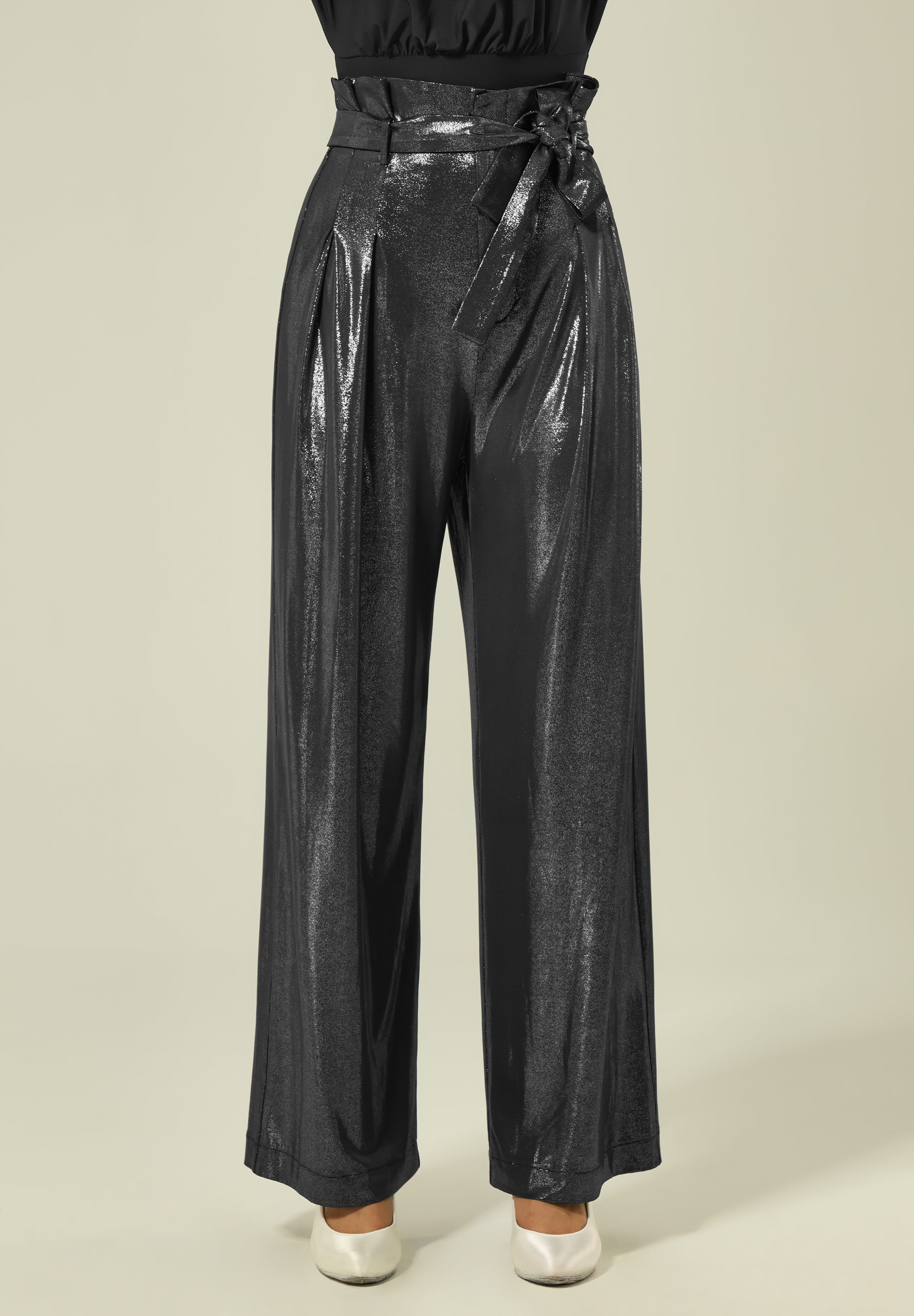 TDANCE Glossy Paperbag Waist Pants JM-0272-Black