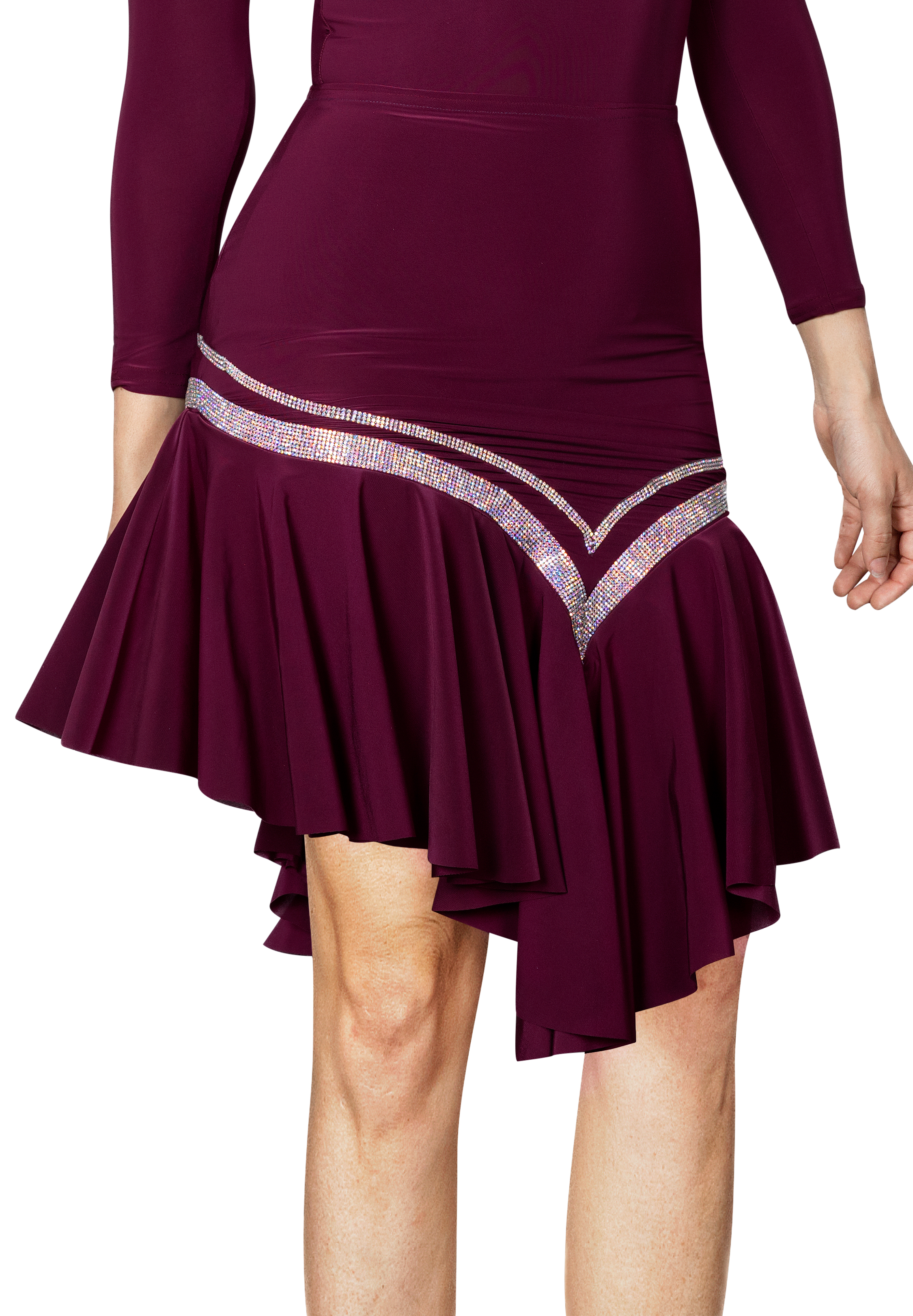 Dance America S2443 - Diagonal Rhinestone Striped Skirt-Wine