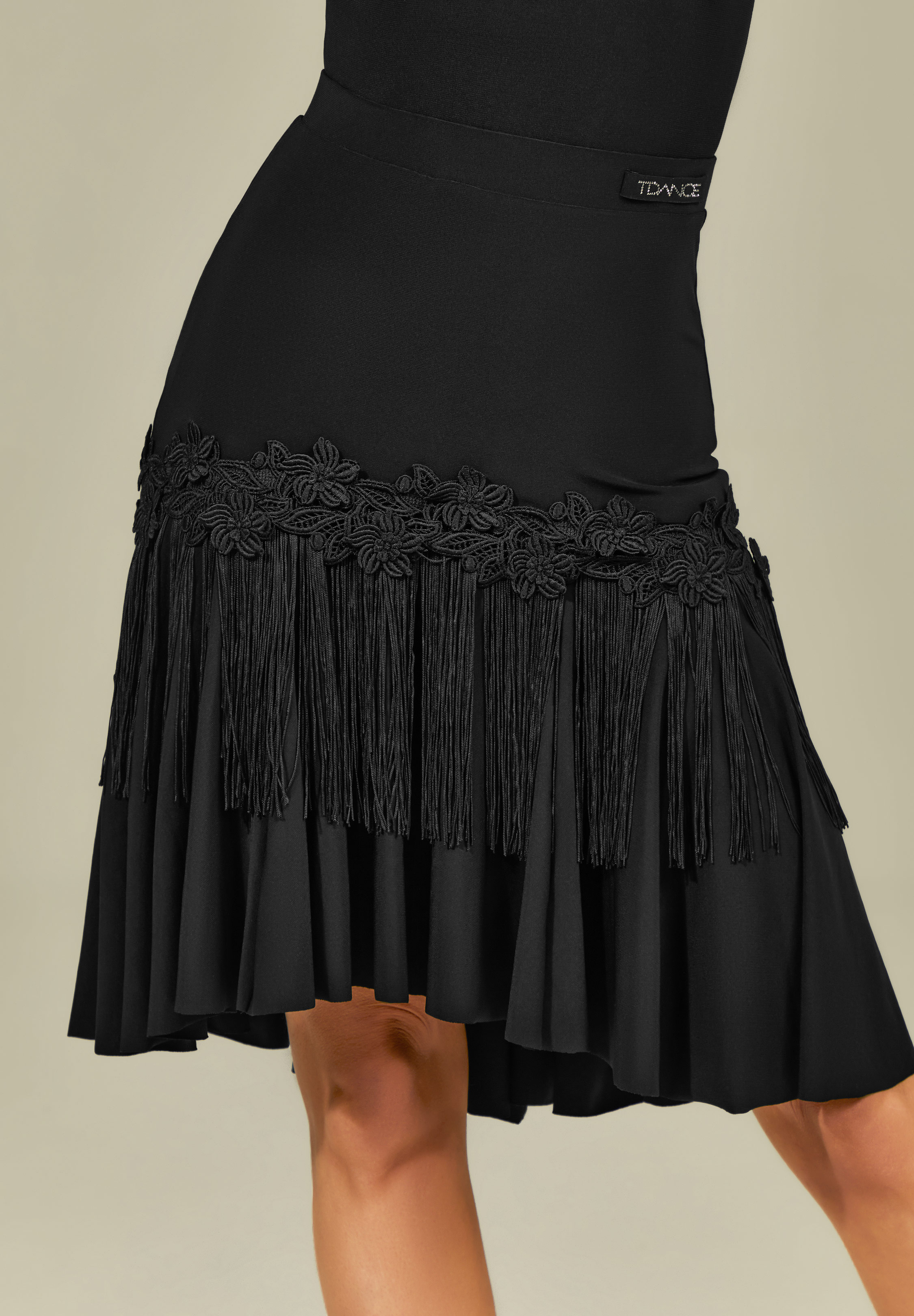 TDANCE Fringe Floral Accent Skirt GL-0243-Black