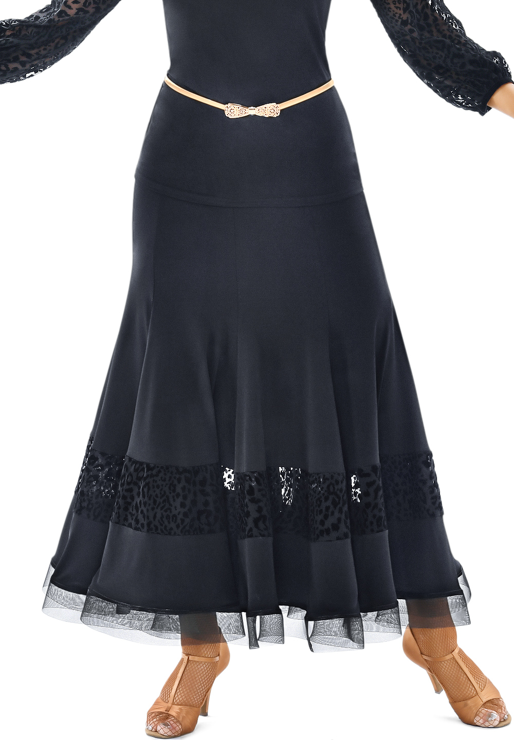 Taka Flocked Insert Ballroom Panel Skirt LP-SK34KR-Black Leopard