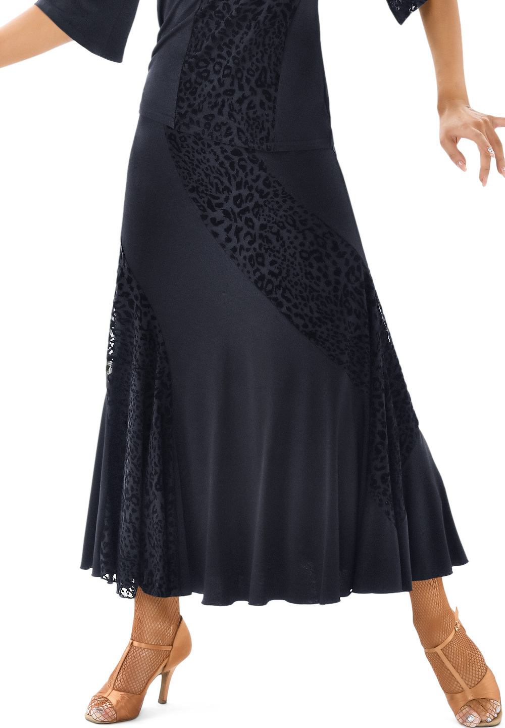Taka Swirling Flocked Ballroom Dance Skirt LP-SK35KR-Black Leopard