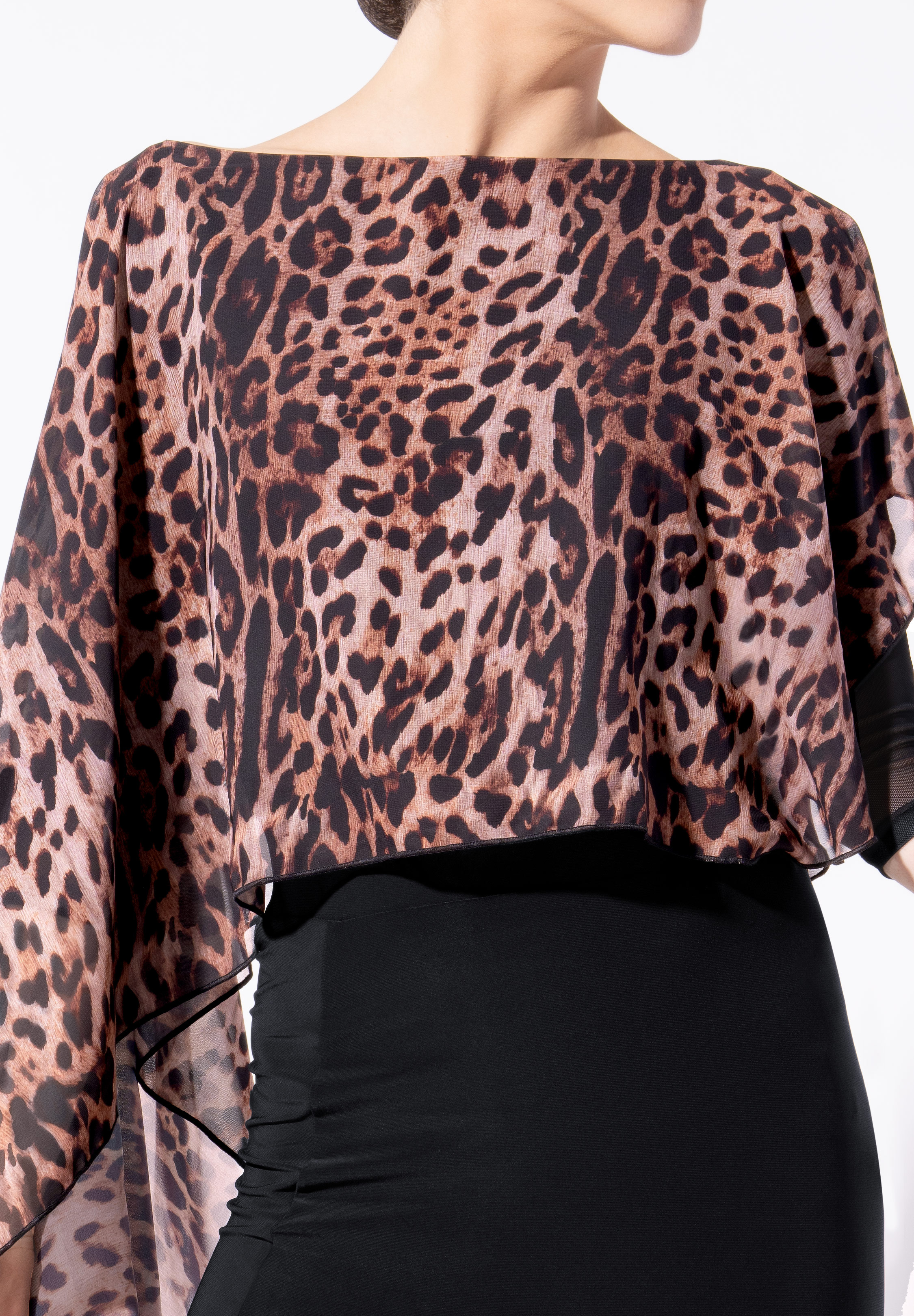 Armando Ladies Exotic Frill Sleeve Dance Top 00241-Leopard