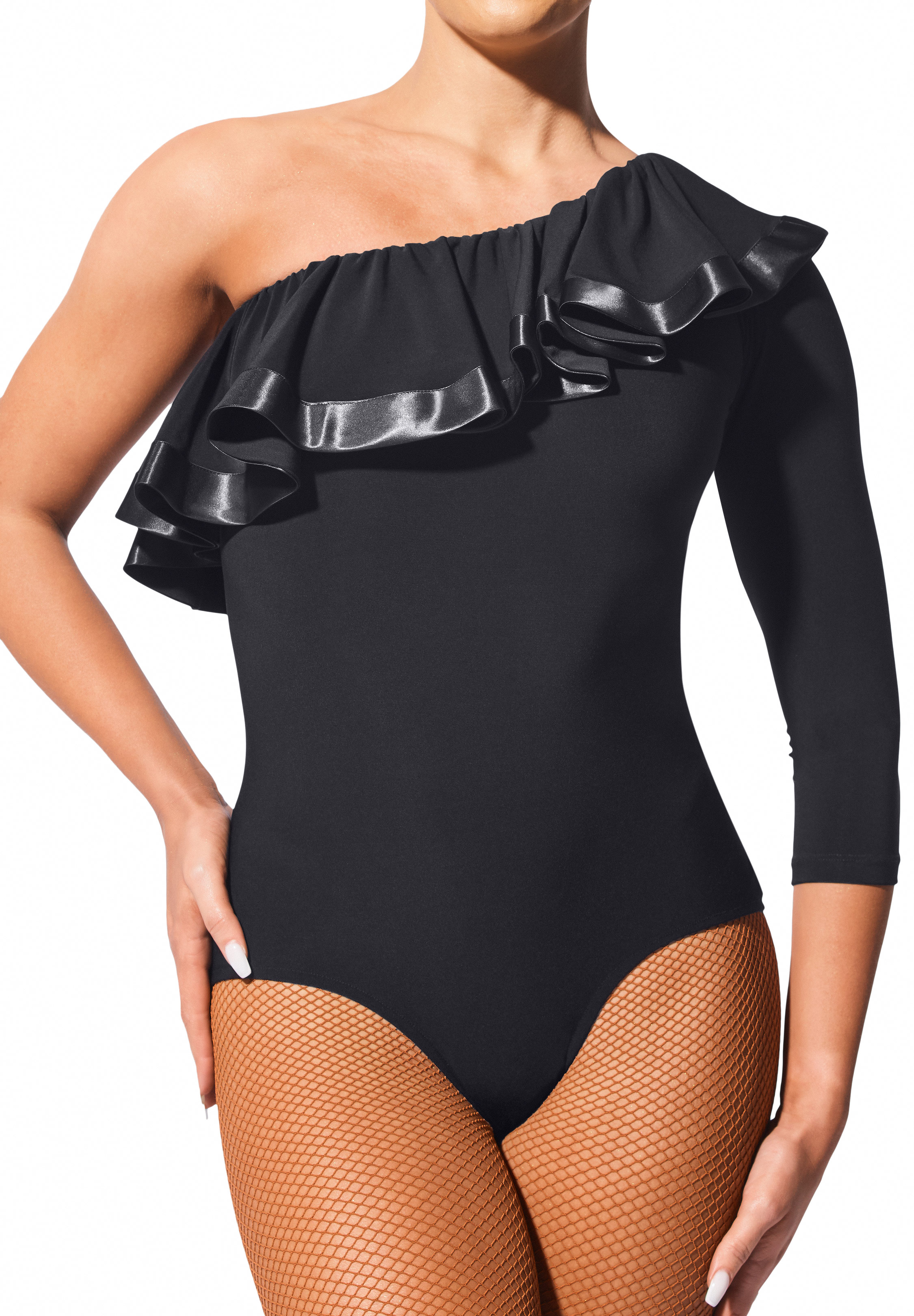 Armando Ladies Single Shoulder Body Top 00066-Black w/ Satin