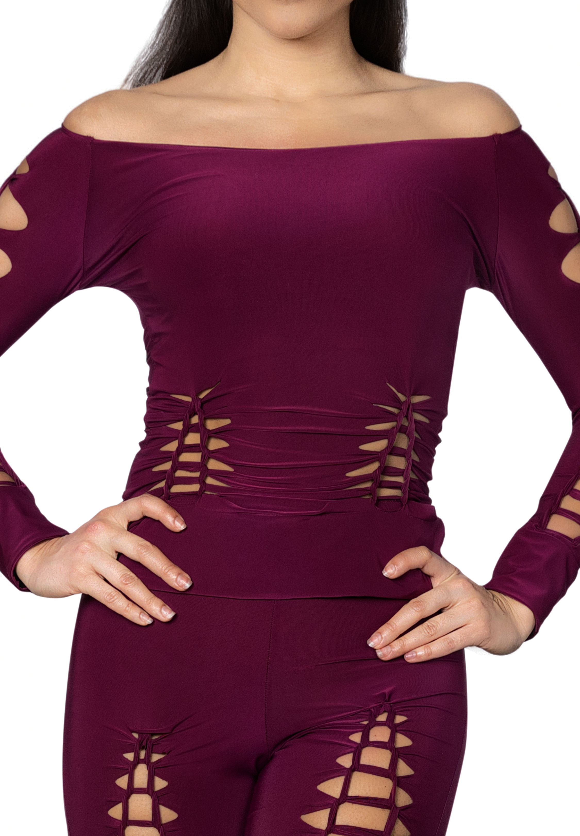 Dance America T2407 - Seductive Crochet Top-Wine
