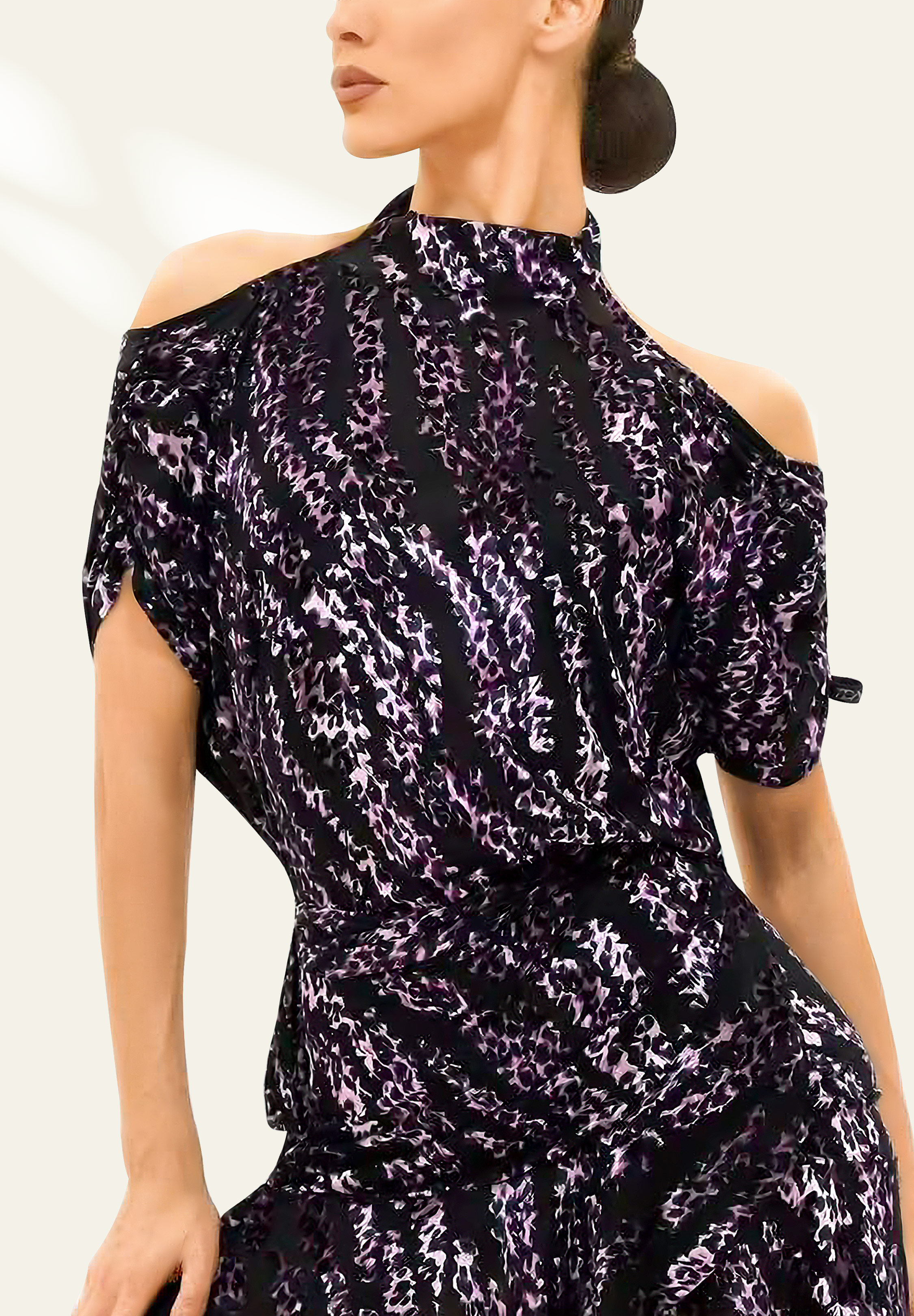 TDANCE Cold Shoulder Top GL-0079-Purple Burnout Velvet Fabric