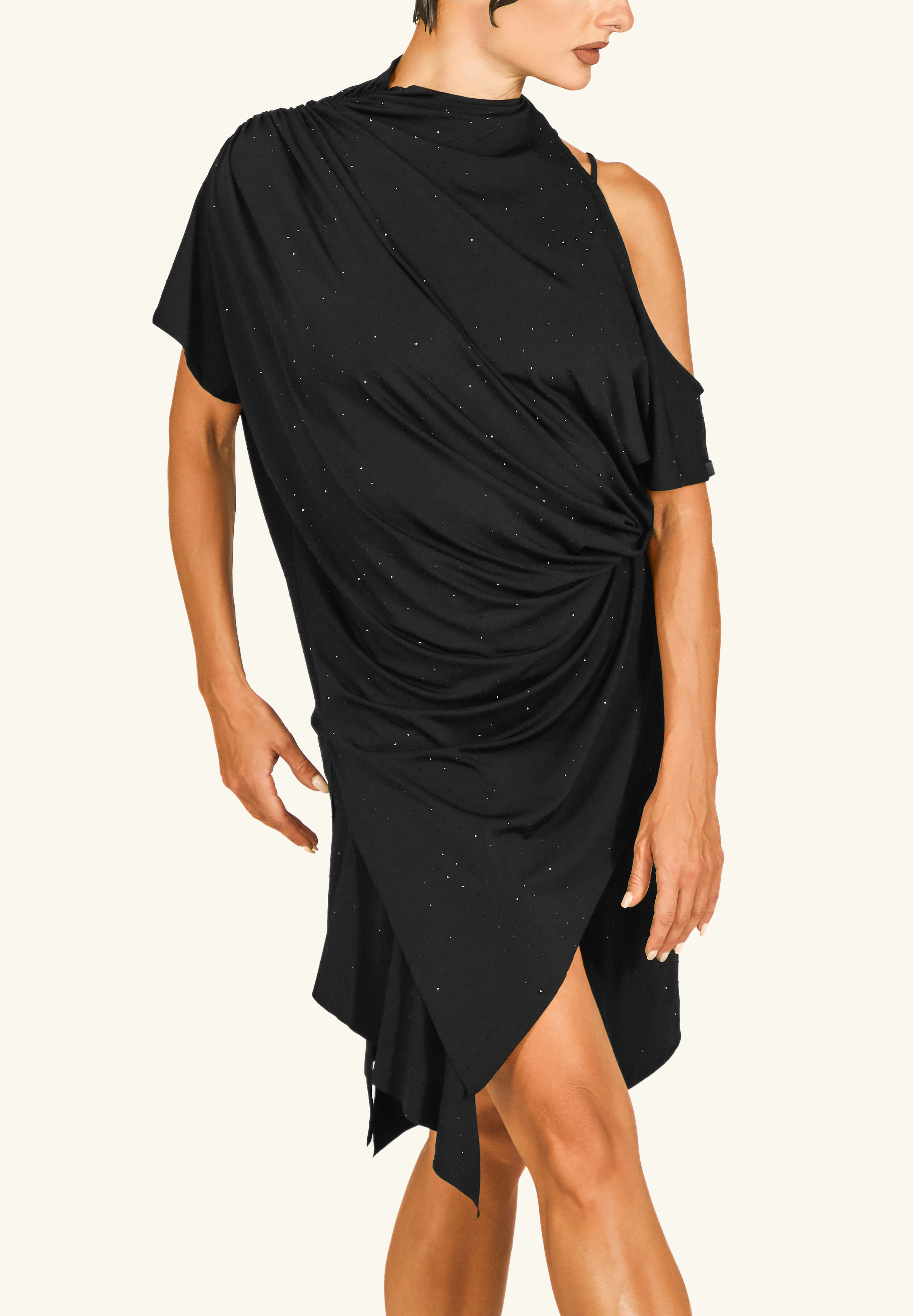 TDANCE Draped Cold Shoulder Top GL-0195-Black