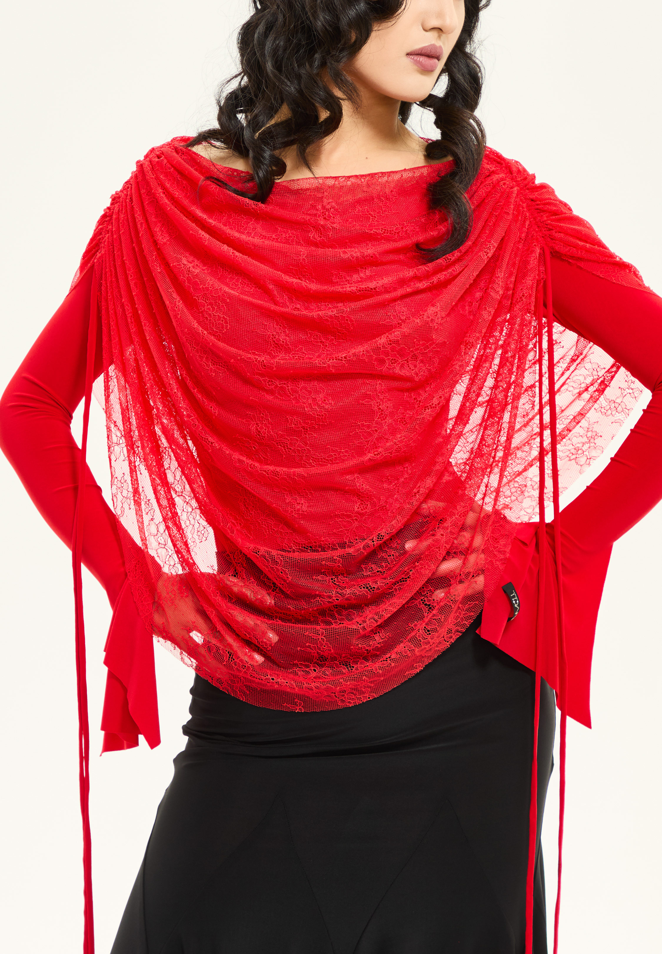 TDANCE Draped Drawstring Top JM-0115-Red Lace