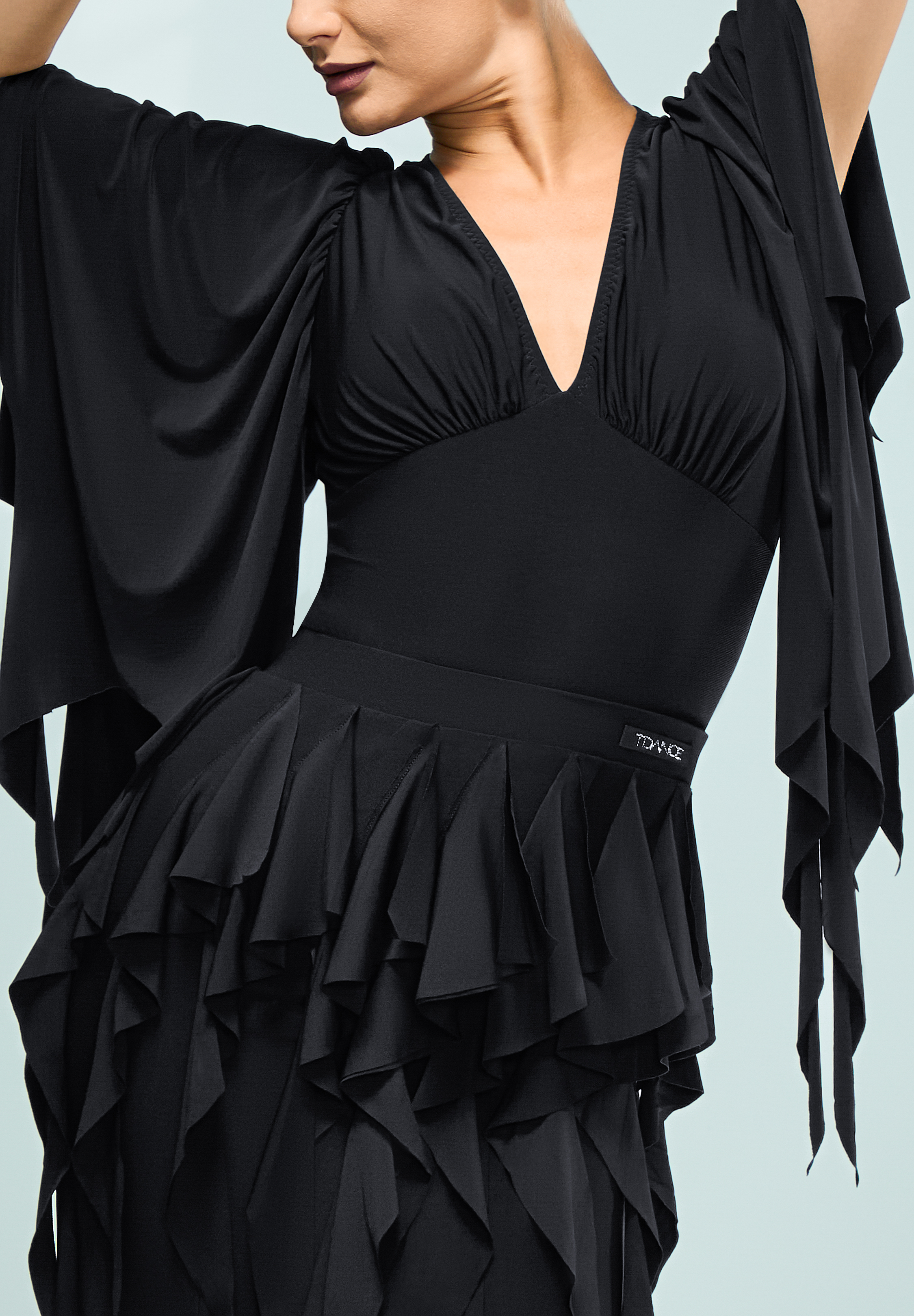 TDANCE Jagged Frill V-Neck Top JM-0155	-Black