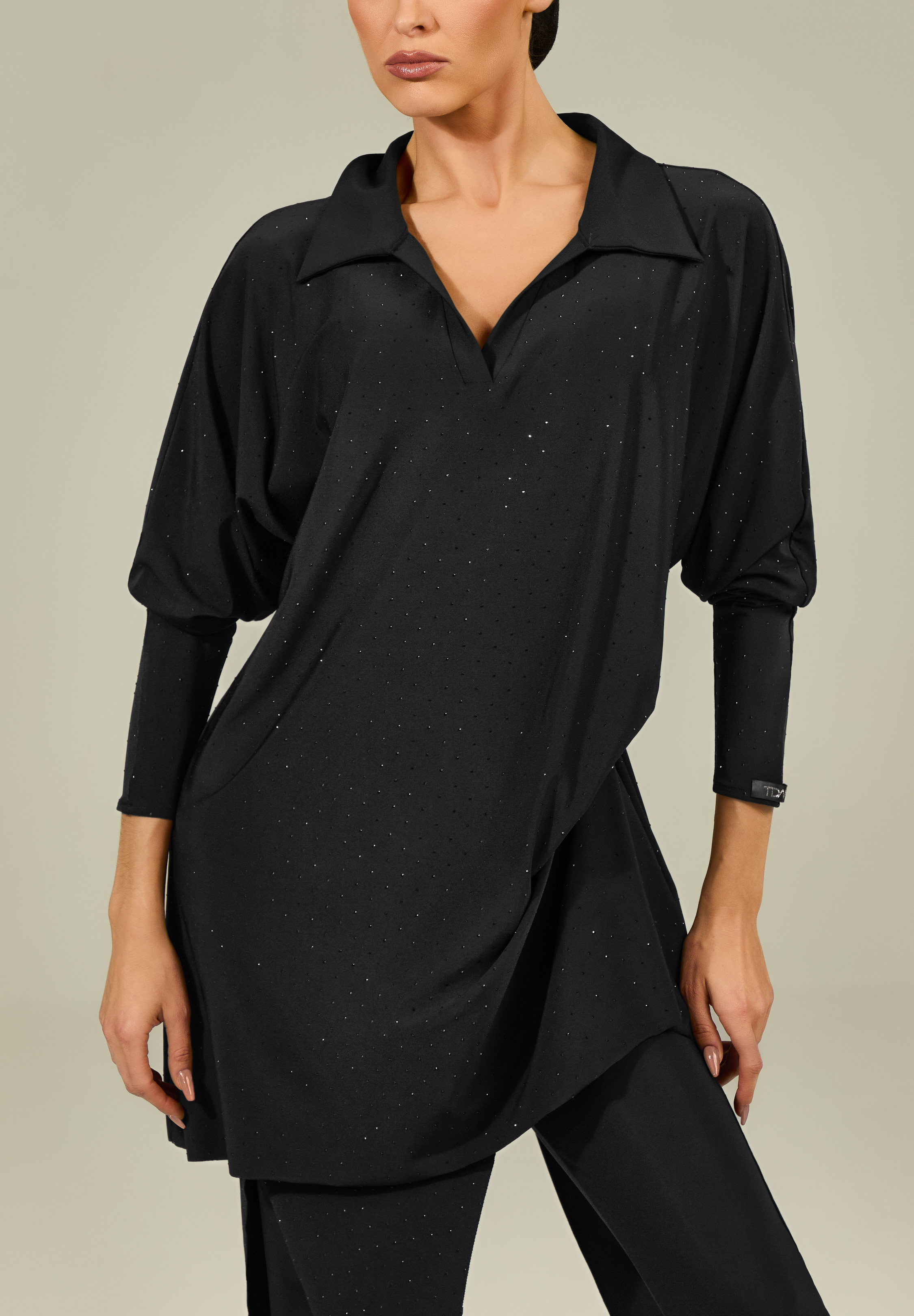 TDANCE Pointed Collar Sparkle Top GL-0251-Black