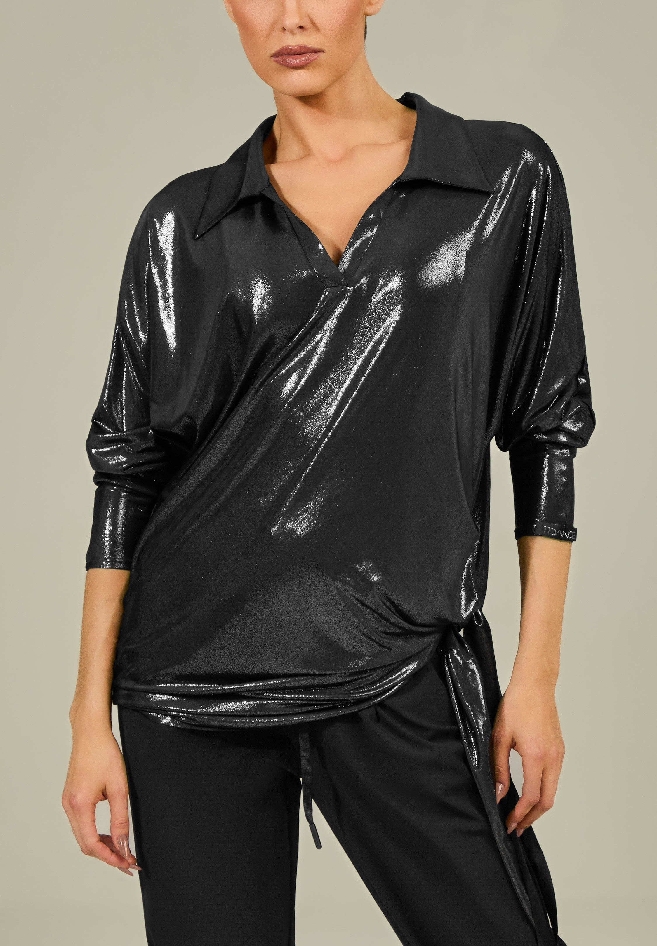 TDANCE Pointed Collar Sparkle Top GL-0251-Gold Foil Black