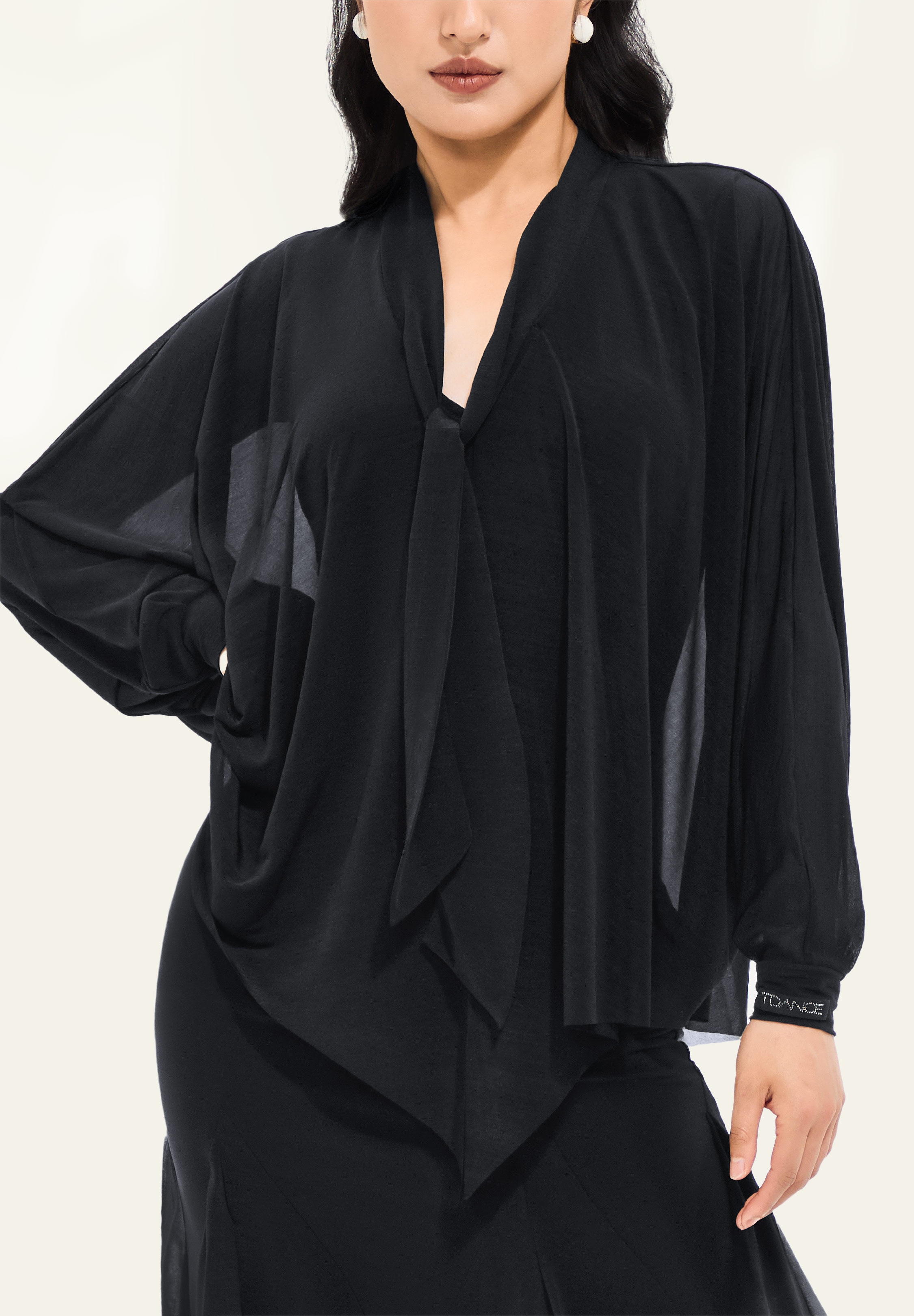 TDANCE Sheer Poncho Flow V-Neck Top JM-0097-Black