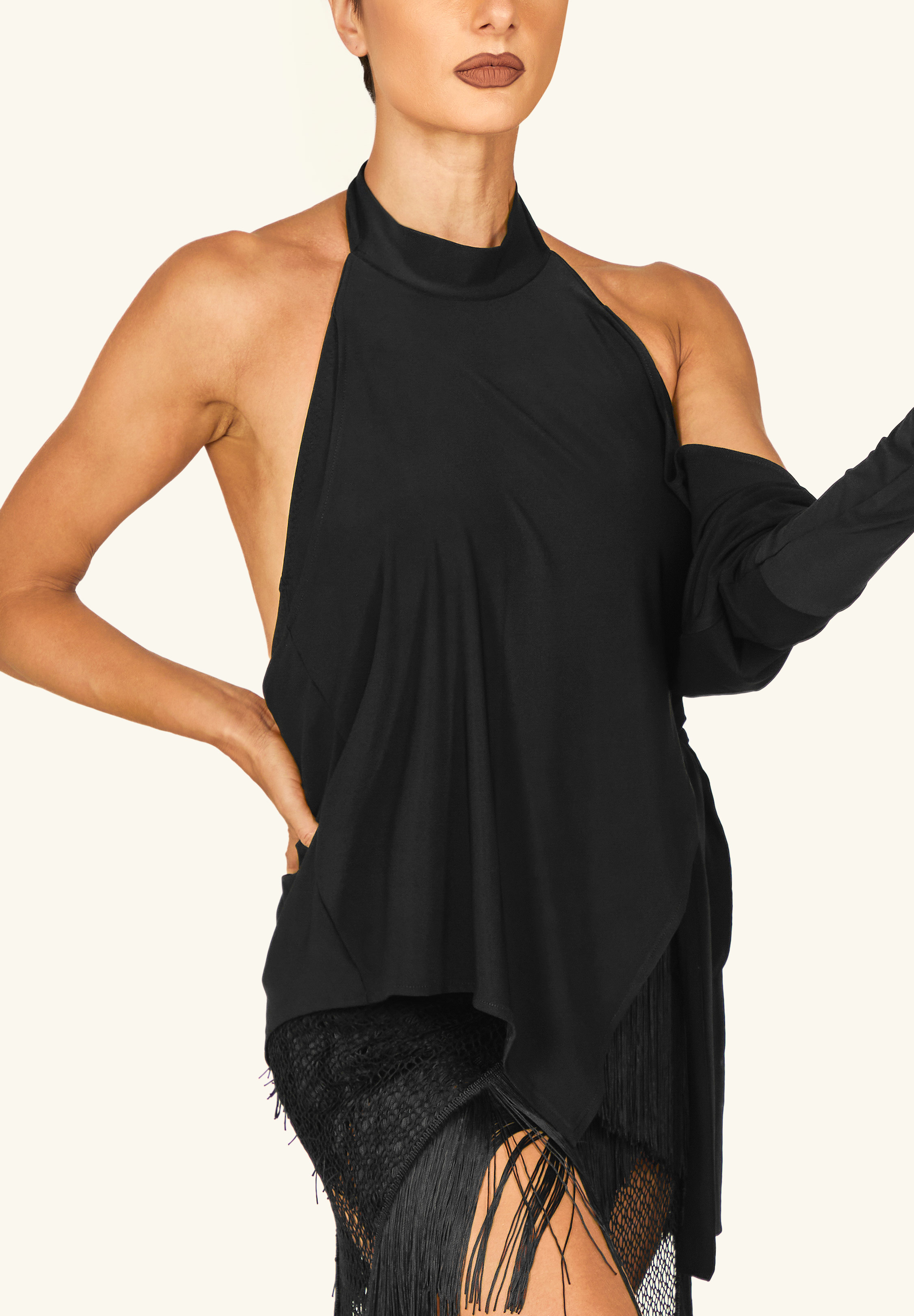 TDANCE Single Draped Sleeve Top GL-0218-Black
