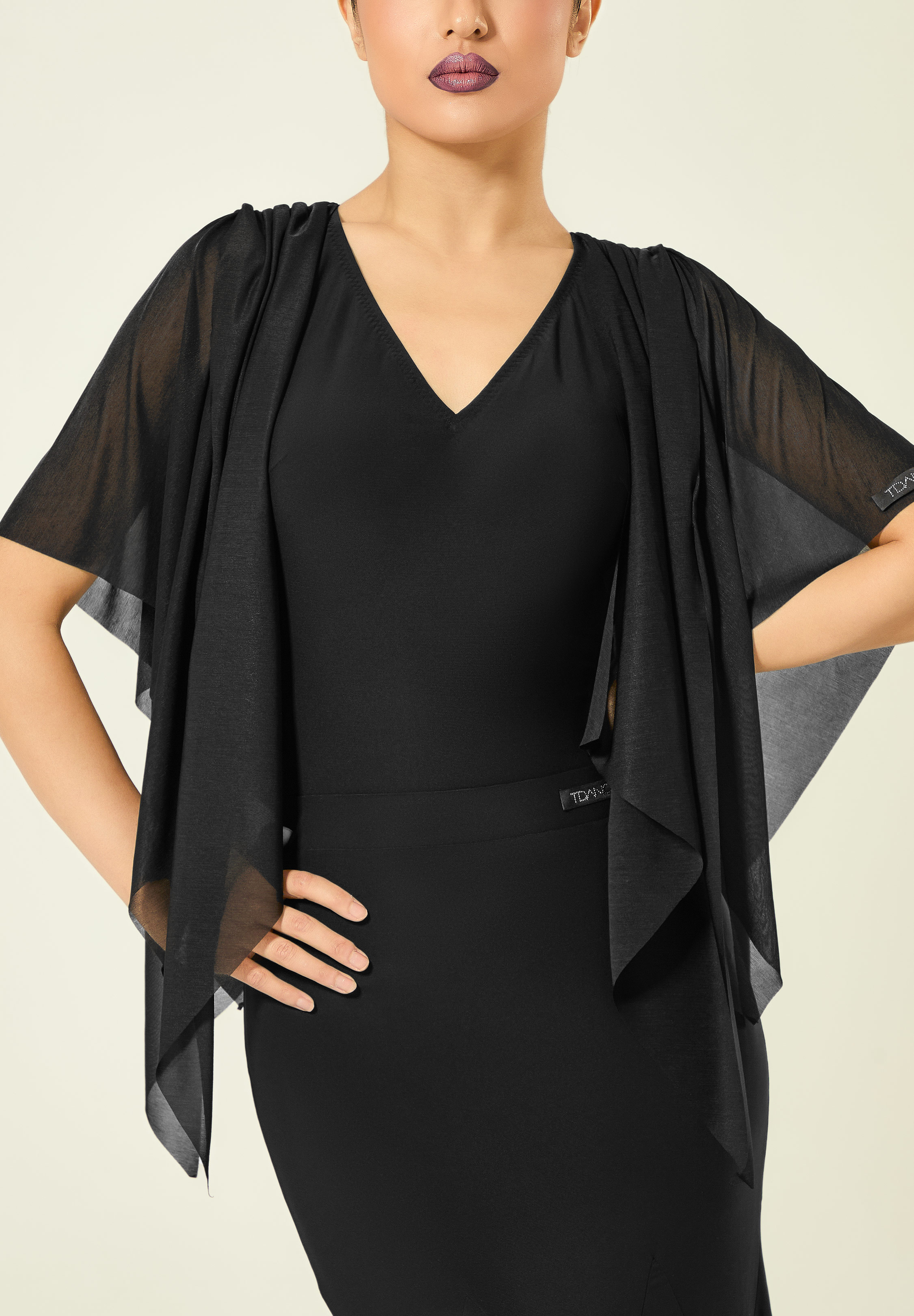 TDANCE Sleek Flutter Sleeve Top JM-0266-Black
