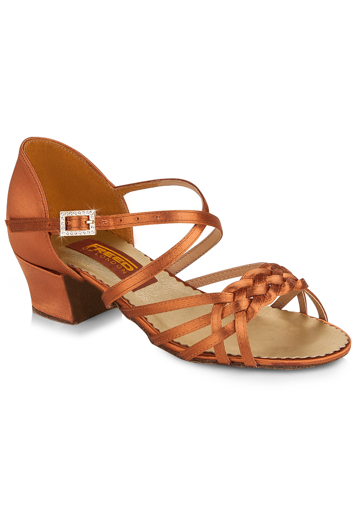 Freed of London Maisie Latin Shoes-Dark Tan Satin