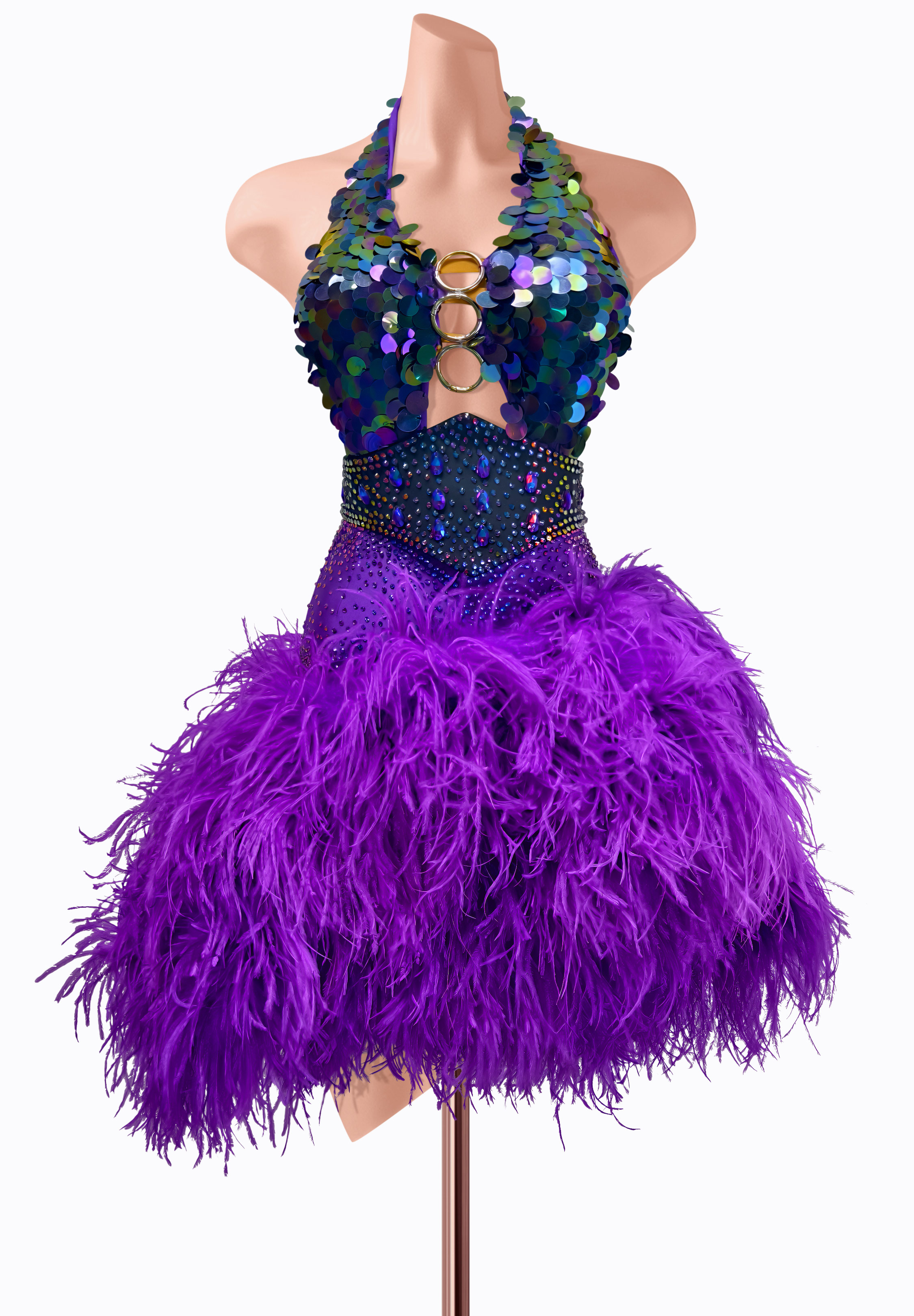 Feather Sequin Latin Dress AM-L3827
