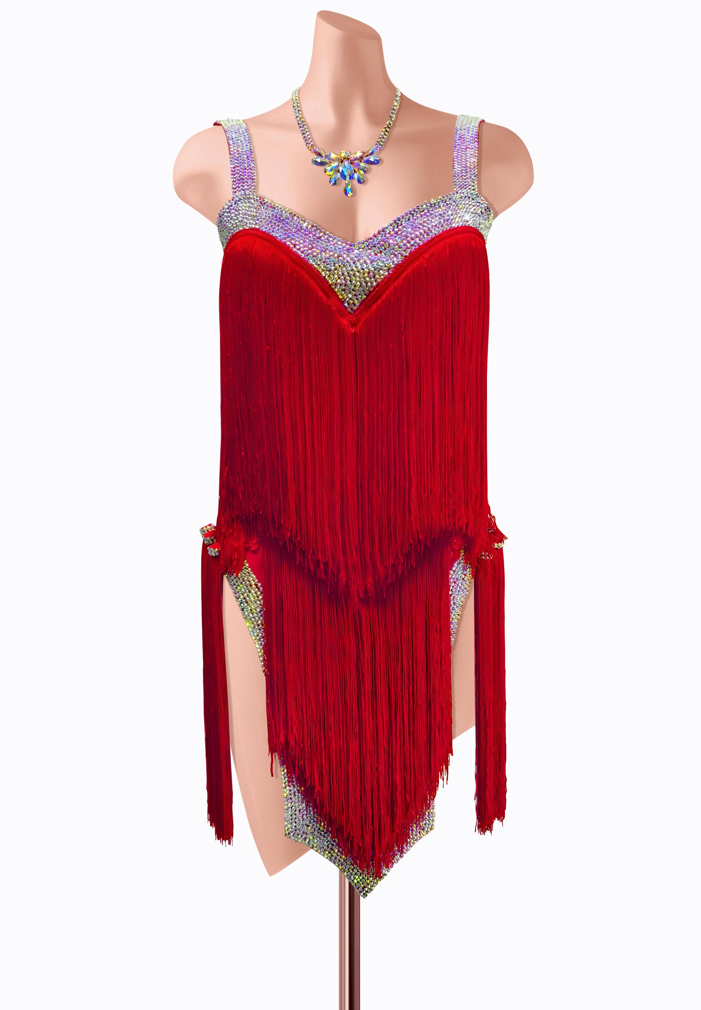 Crimson Fringe Latin Dress AM-L3828