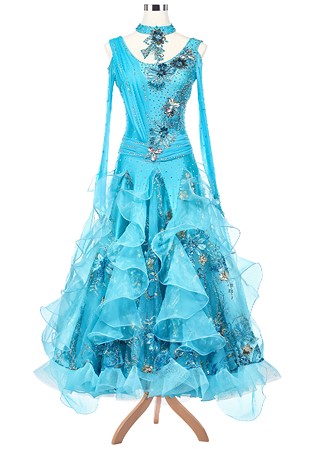 Allover Cornflower Embroidered Ballroom Competition Dress A5131