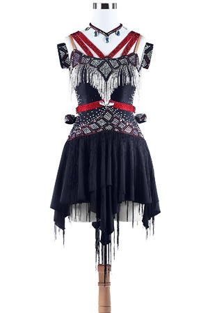 Asymmetric Beaded Fringe Latin Rhythm Competition Dress VN-L5265