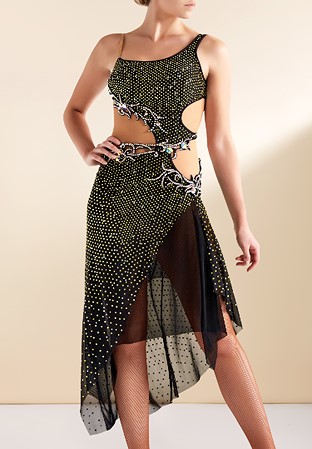 Asymmetric Crystal Cutout Latin Dress LWLDR-012