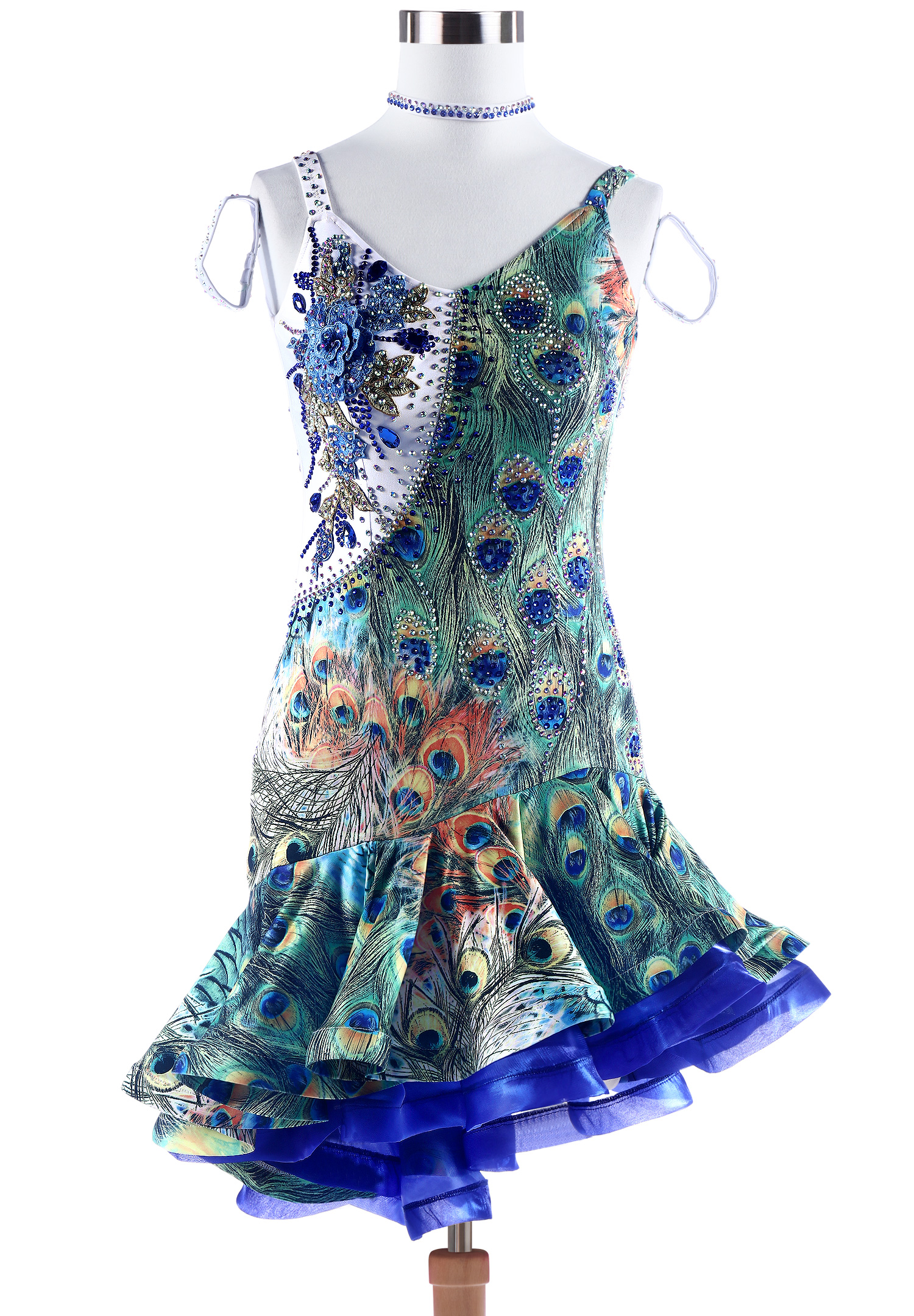 Asymmetric Crystal Peacock Latin Performance Dress VN-L5304