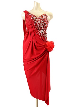 Asymmetric Pleated Draped Latin Dance Dress PC-WL18023